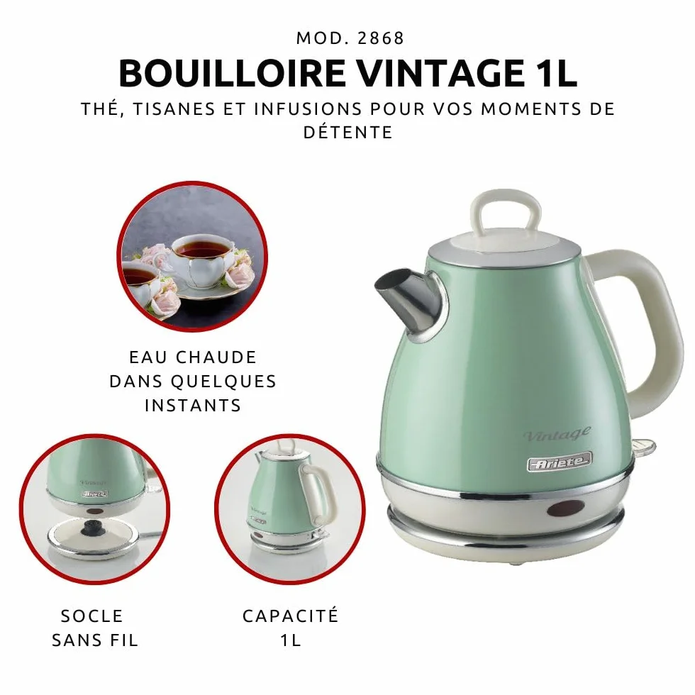Ariete Bouilloire Vintage 2868 Électrique 1 L Acier Inoxydable 1600W Vert