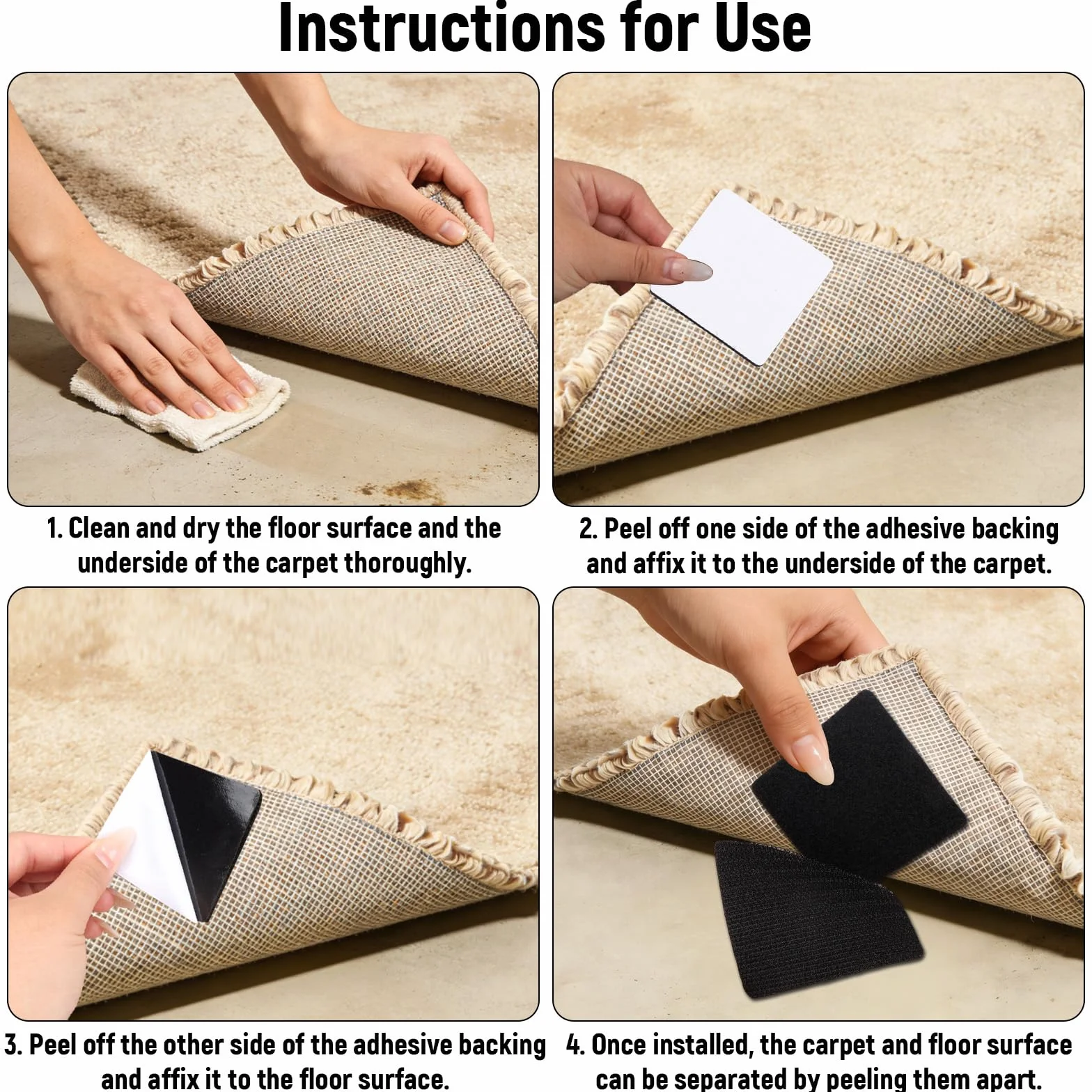 MINGBOLIN Anti Dérapant Tapis 10 Pièces – Adhésifs Réutilisables pour Parquet, Fixation Sûre sur Sol Lisse, Protection Sol