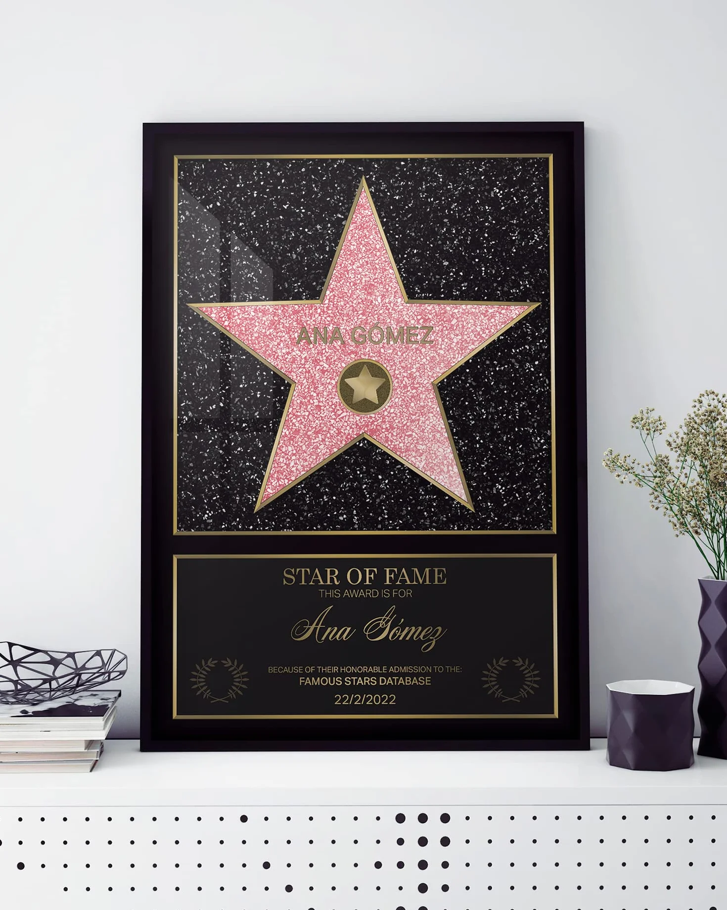 Panorama Étoile de la Renommée 21x30 cm - Cadre Personnalisé Star du Cinéma - Certificat Walk of Fame - Cadeau Original