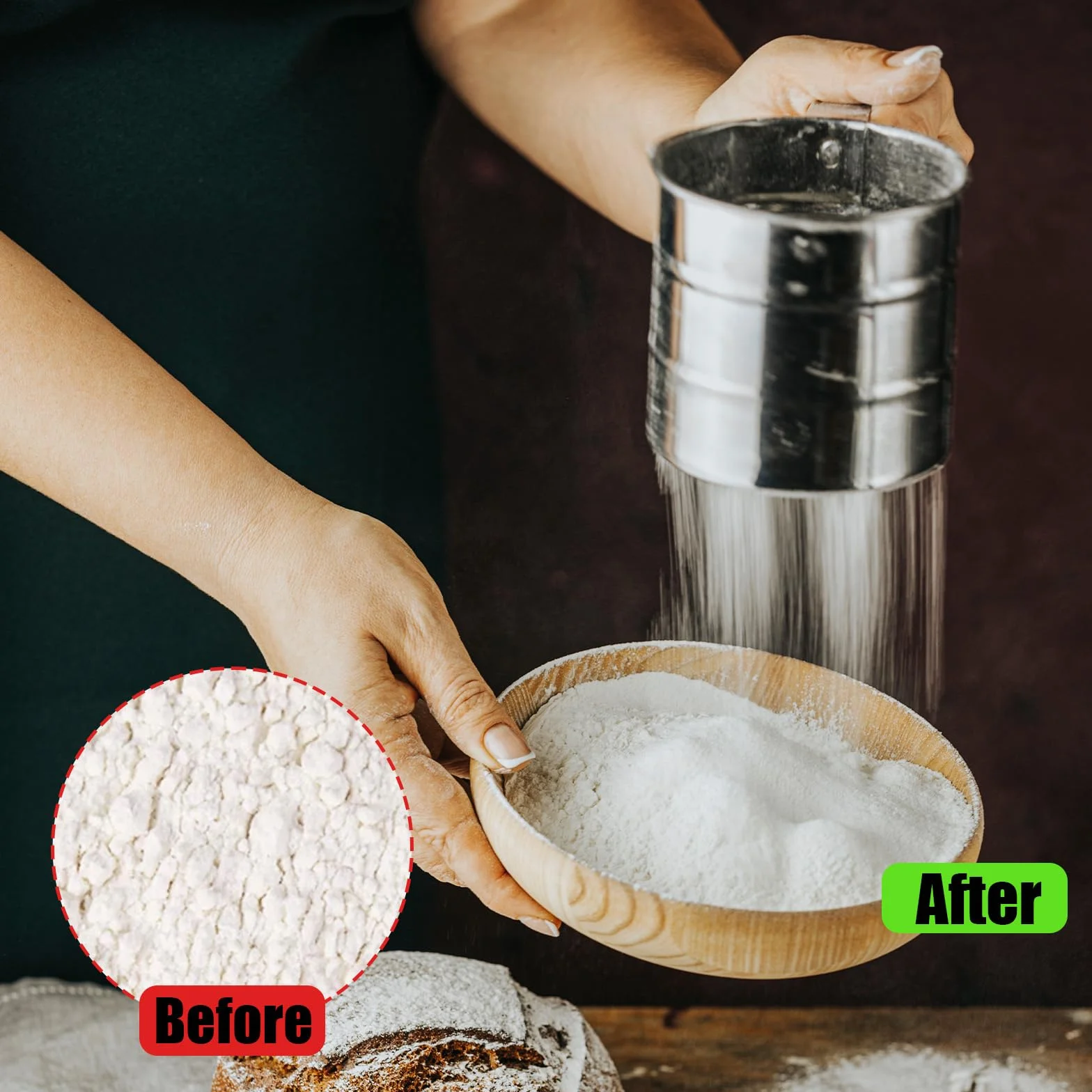 Tamis Cuisine Acier Inoxydable avec Poignée - Passoire Professionnelle pour Farine, Anti-Rouille