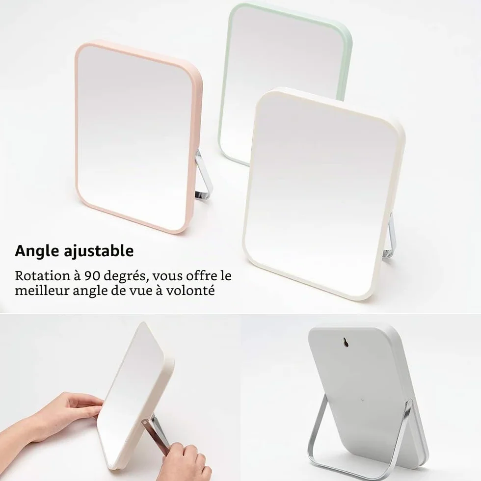YEAKE Miroir de Maquillage Pliable 20 cm avec Support Métal Rotation 90° pour Voyage Bureau