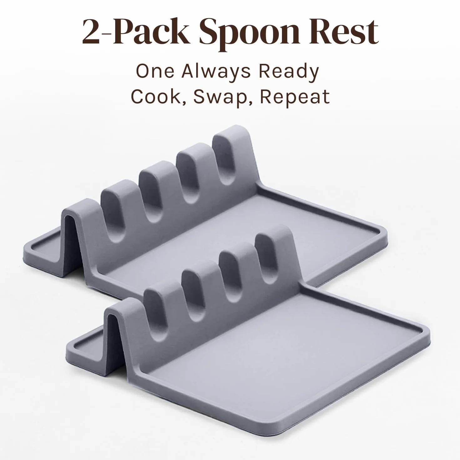 Porte Ustensiles Cuisine Thermorésistant, Pack de 2 - Cooler Kitchen Repose Cuillère avec Égouttoir (Gris)