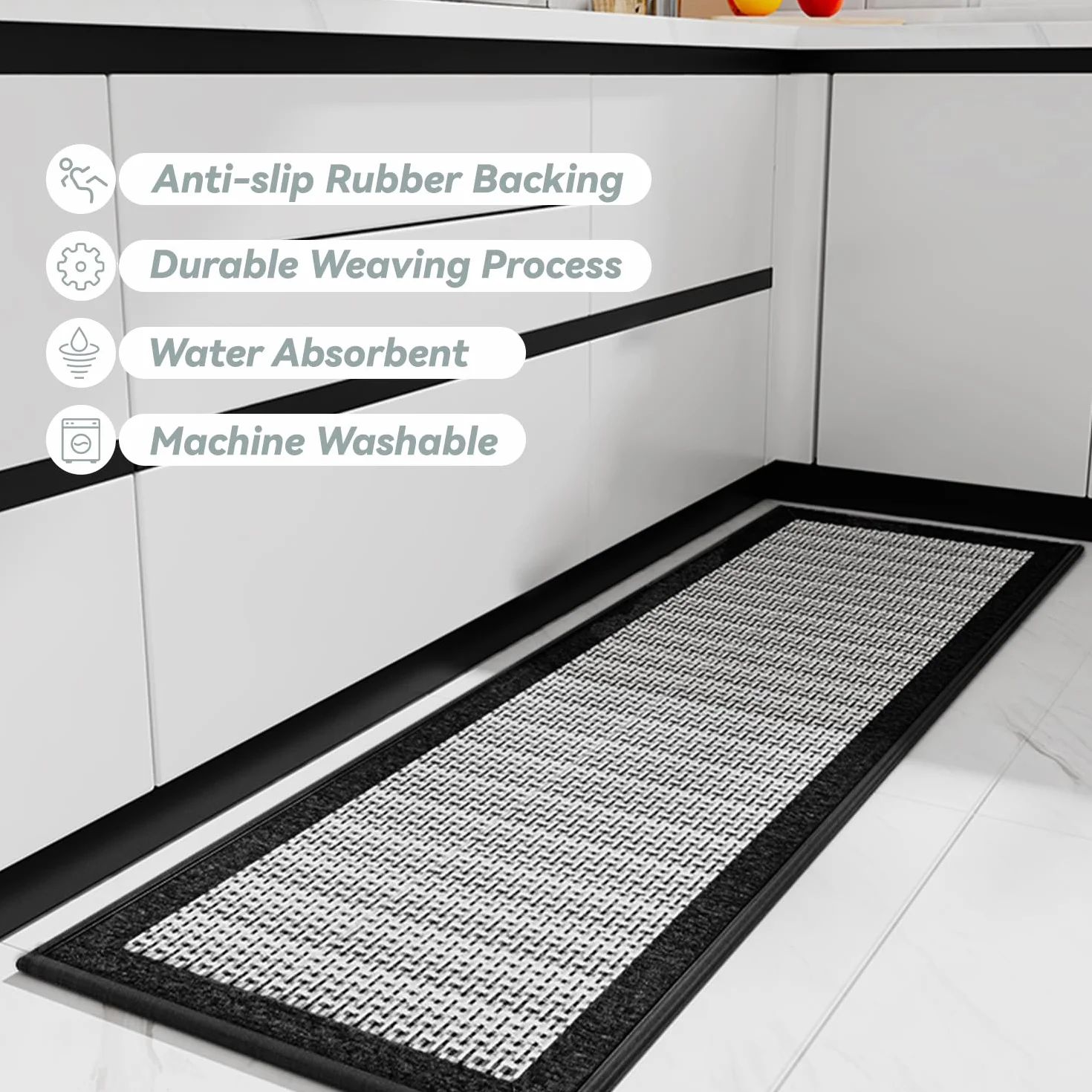 SIXHOME Tapis de Cuisine Antidérapant en Caoutchouc Lavable en Machine Absorbant Noir 50x80+50x150cm