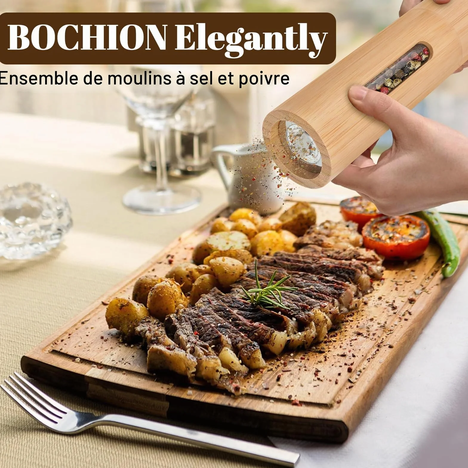 Moulin à Poivre et Sel Manuel en Bois avec Broyeur en Céramique Réglable