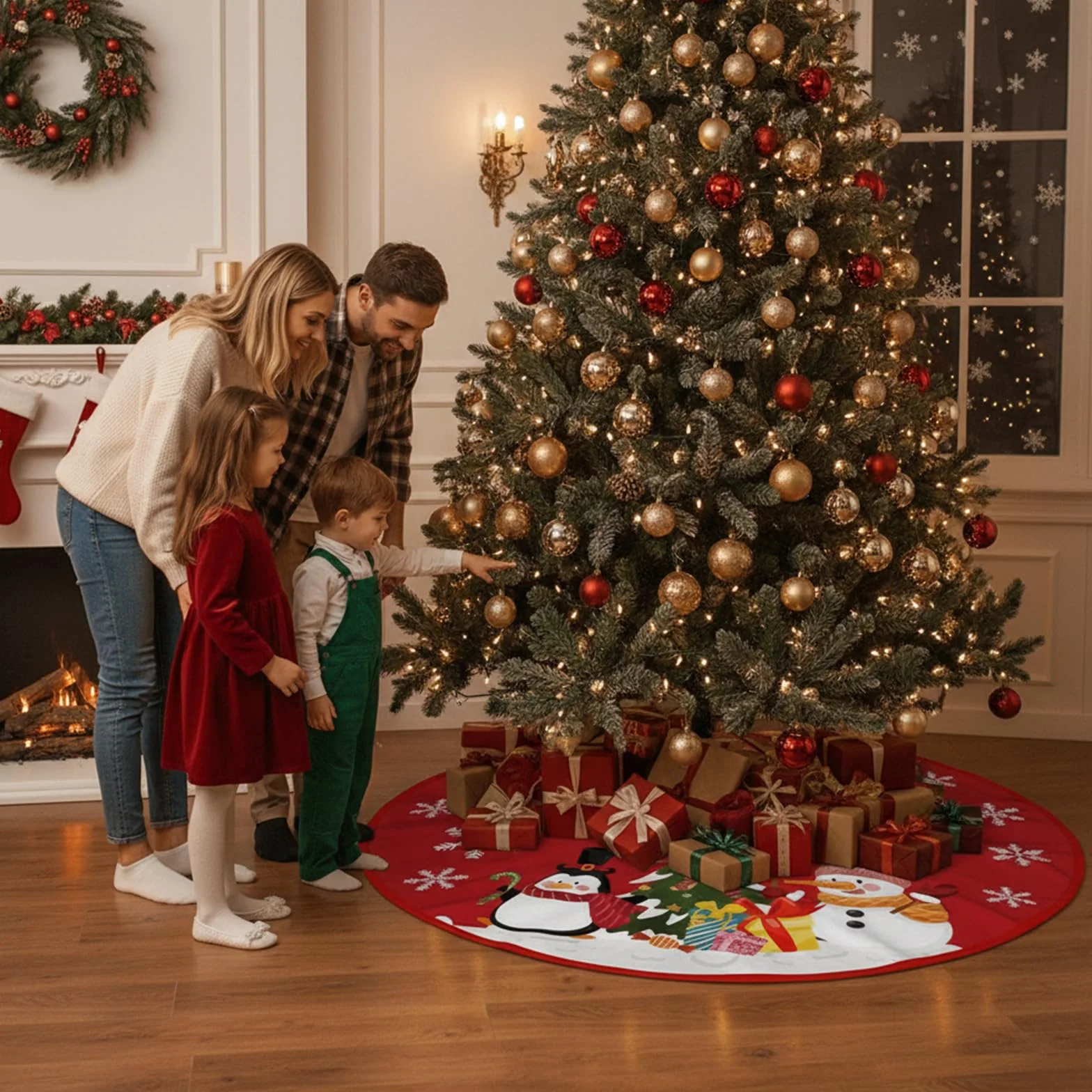 Jupe de Sapin de Noël Rouge 90cm pour Décoration d'Arbre