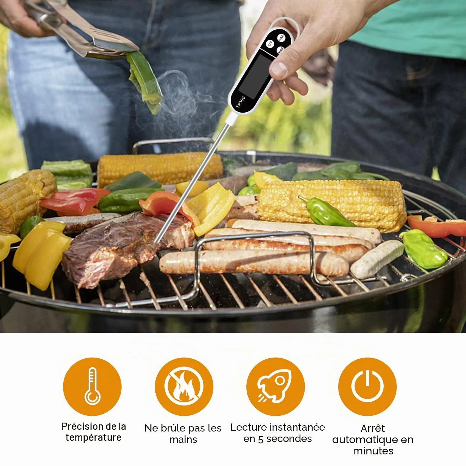Termomètre Cuisine LCD Longue, Thermomètre Barbecue Digital Alimentaire pour Patisserie BBQ Viande