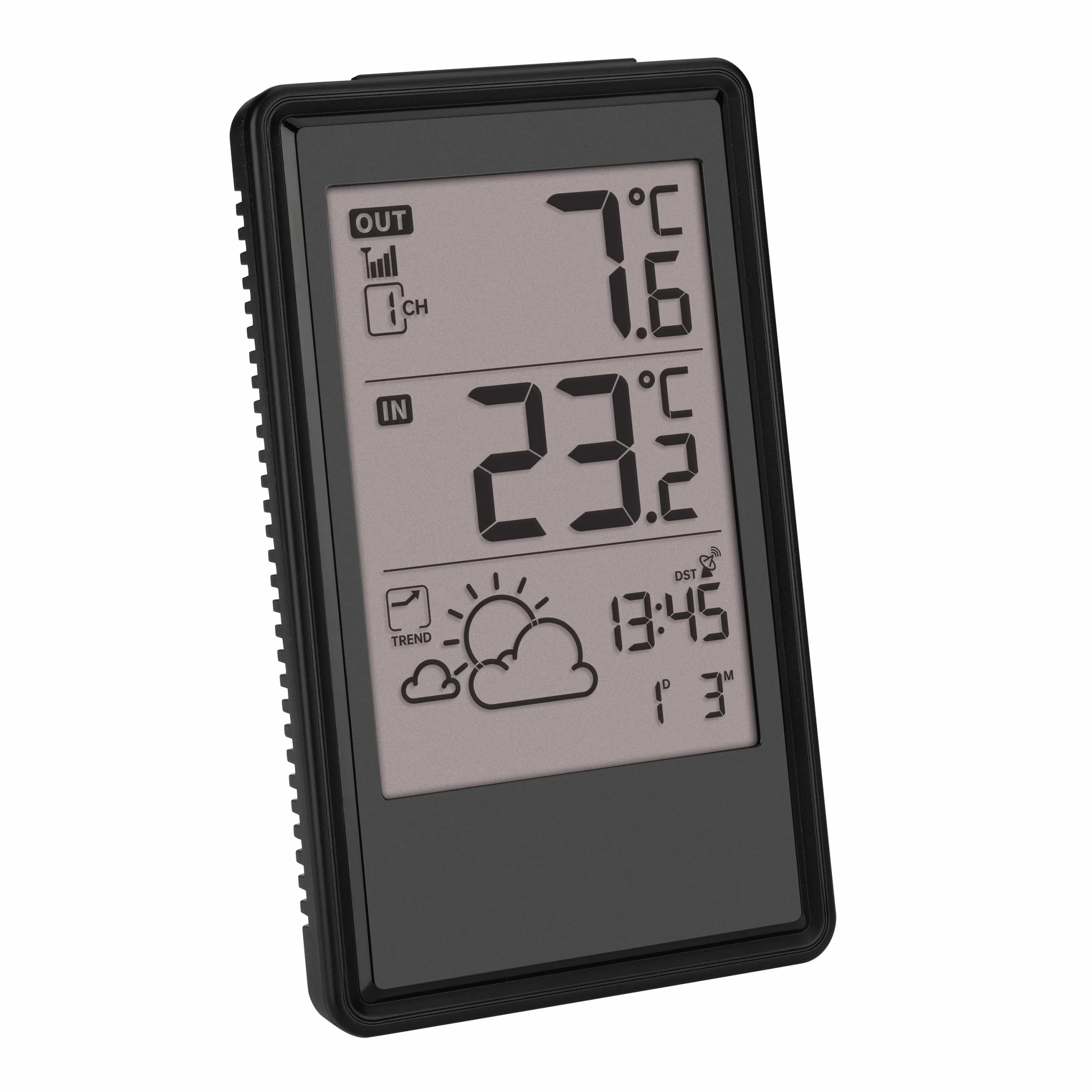 TFA Dostmann Station météo sans Fil Noir 35.1170.01 avec capteur extérieur et horloge radio-pilotée