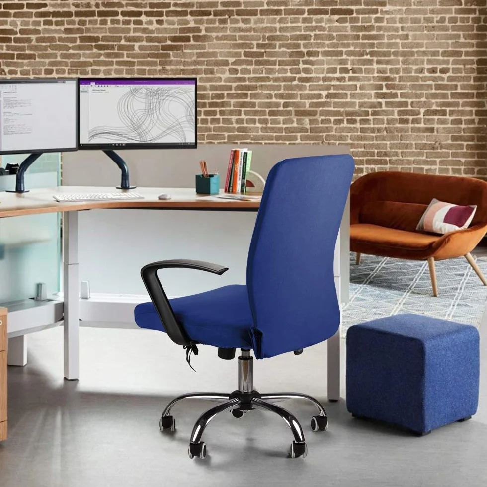 Housse pour chaise de bureau élastique amovible extensible Bleu 2 pièces