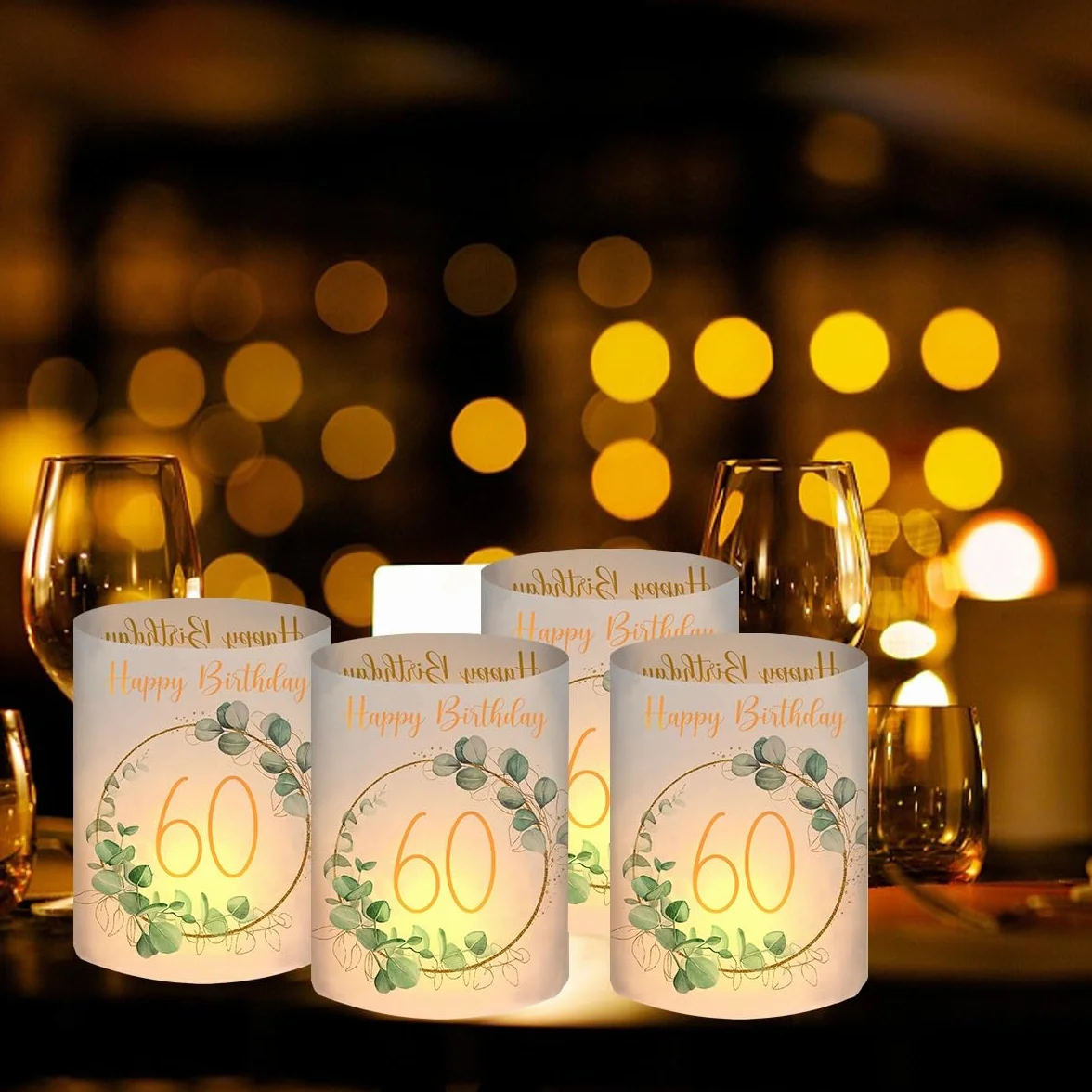 Lot de 12 photophores décoratifs de table pour 60 ans Happy Birthday