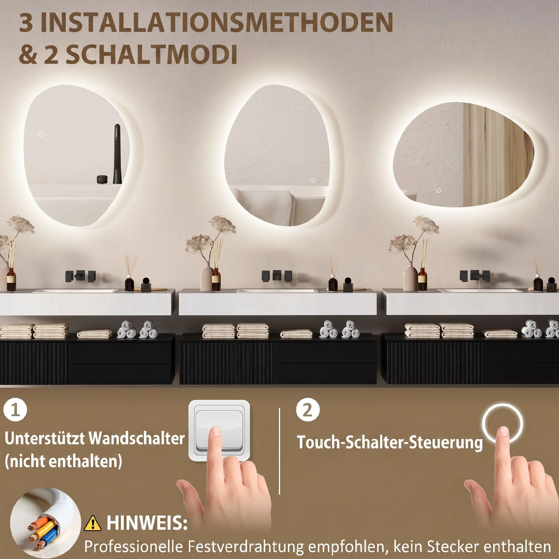 HOMCOM Miroir Salle de Bain LED 70 x 50 cm Mural Asymétrique Anti-buée 3 Couleurs Dimmable IP44 Argenté