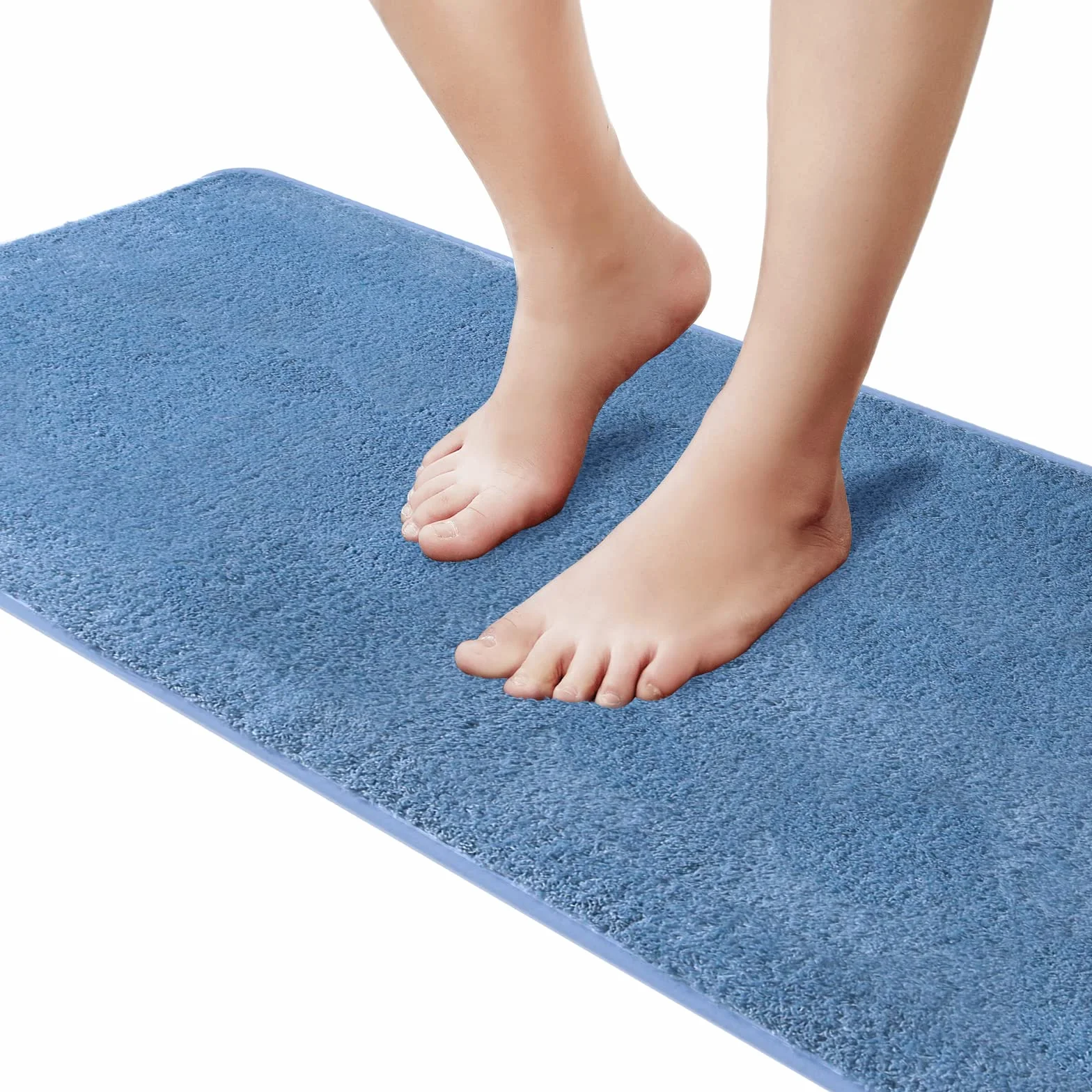 Lot de 2 Tapis Salle de Bain Bleu, Microfibre Antidérapants Lavable en Machine, 50 x 80 cm + 50 x 40 cm