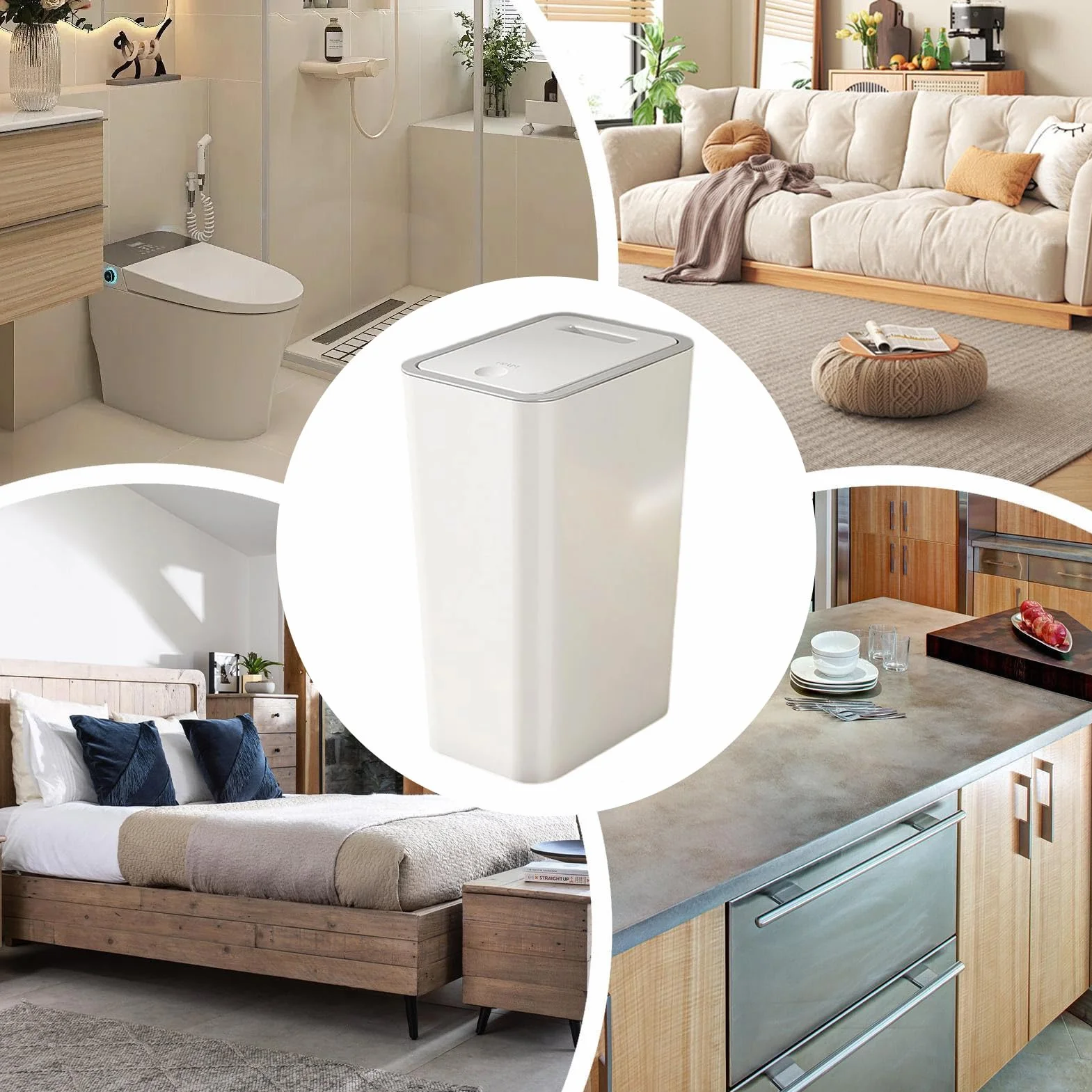 Poubelle avec couvercle 10 L - Poubelle compacte pour salle de bain, chambre