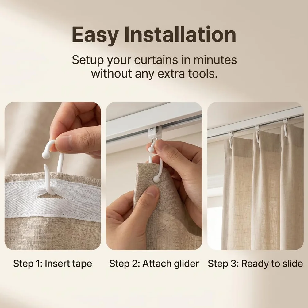 Crochets Rideaux Rail 28x11.5mm Blanc, Attache Rideau Plastique Solide Lot de 100