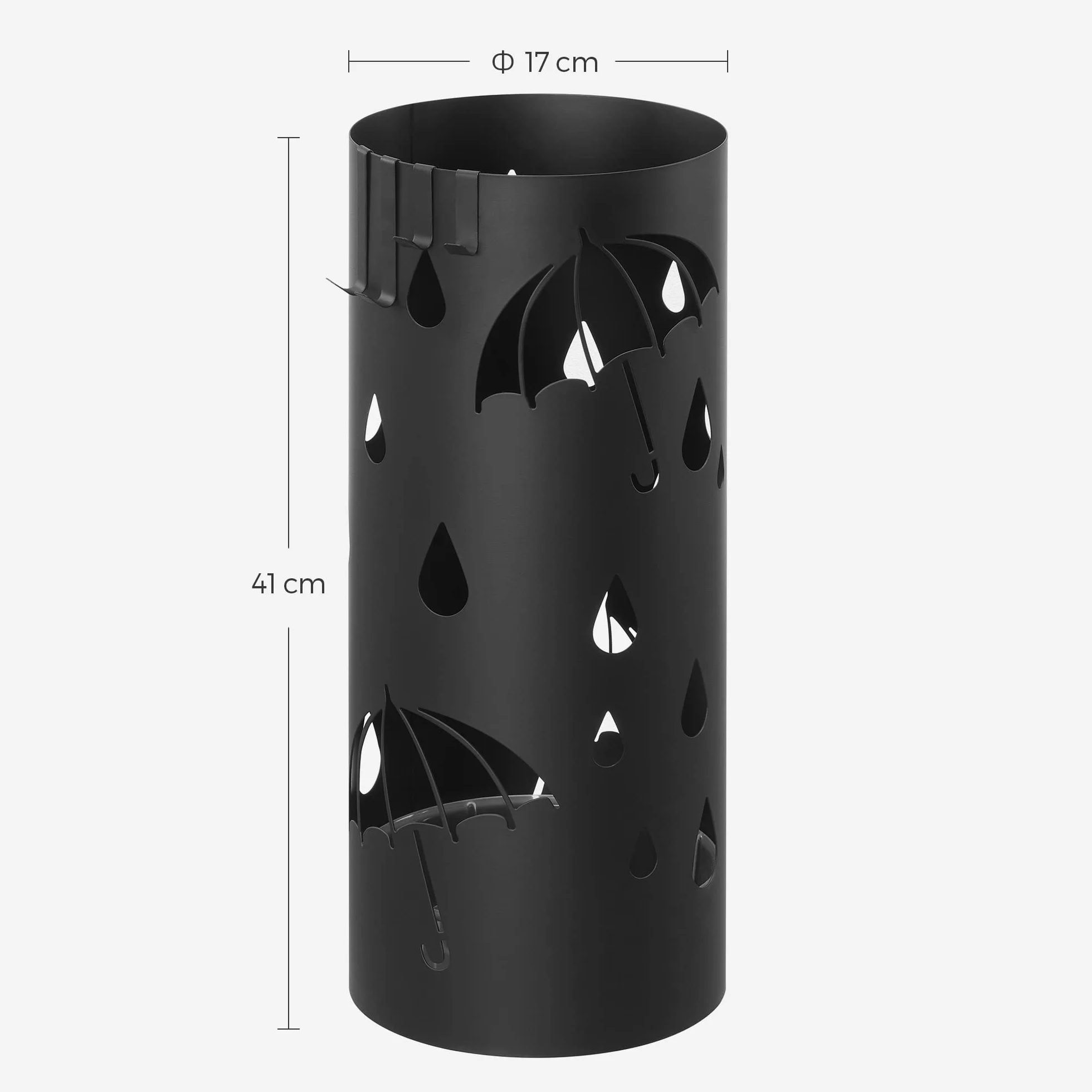 SONGMICS Porte-parapluie Design Métal 4 Crochets Bac Récupération Eau Amovible 17 x 41 cm Noir