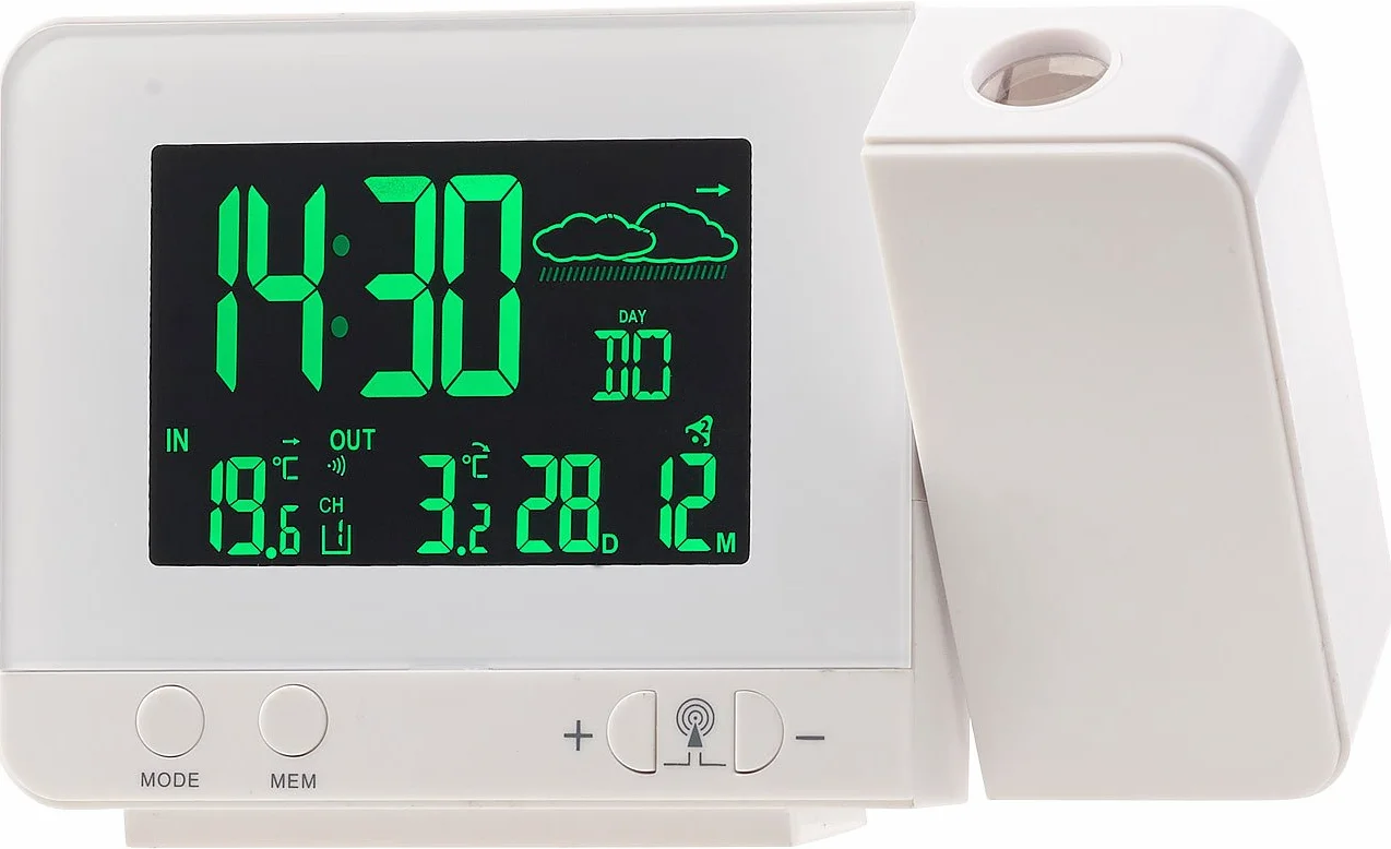Infactory Réveil à Projection Station Météo Sans Fil 2 en 1 Blanc