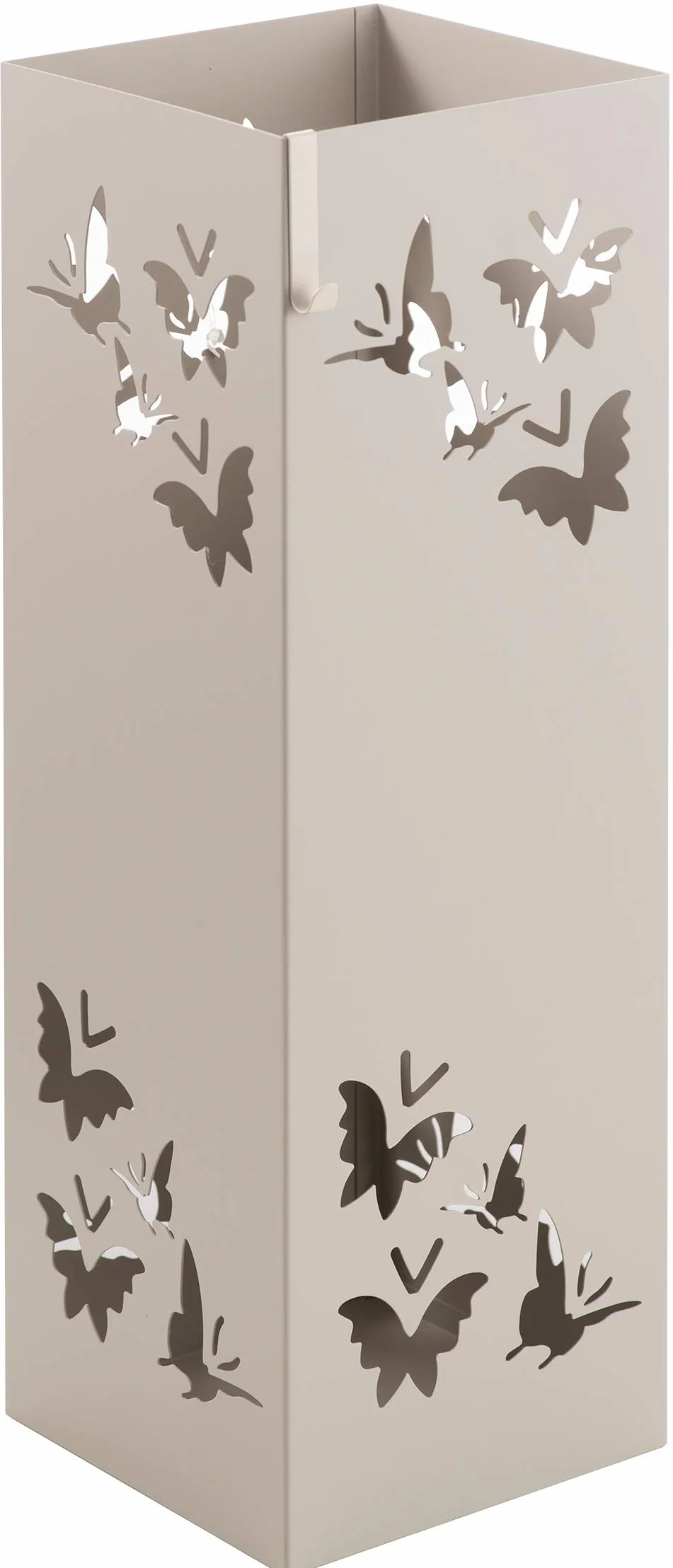 Baroni Home Porte Parapluie Métal Modèle Papillons Crochets Bac d'égouttement Amovible Gris Taupe 49x15,5x15,5 cm