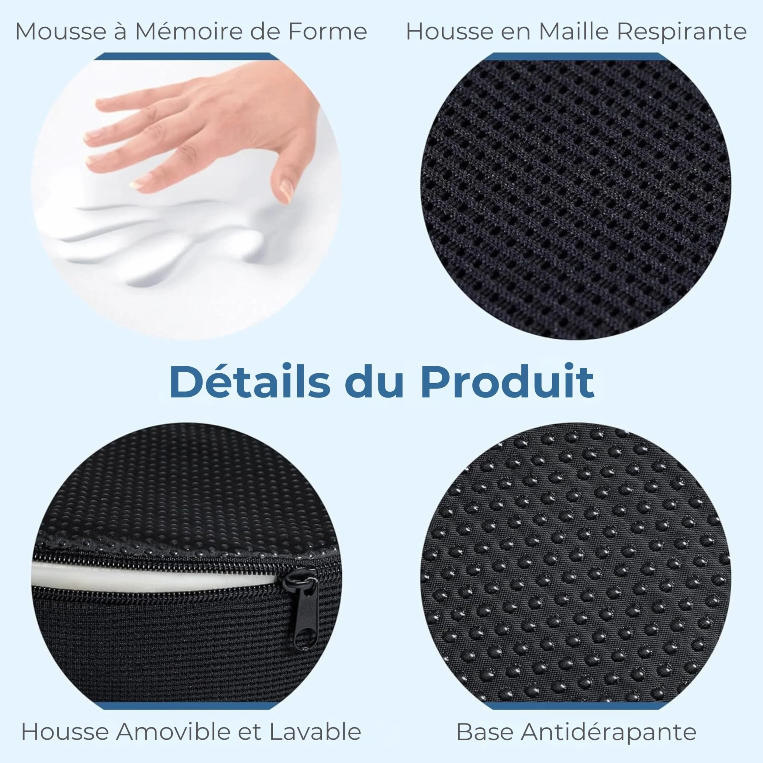 Coussin d’Assise en Mousse à Mémoire de Forme, Coccyx Ergonomique pour Chaise de Bureau, Soulagement Sciatique & Lombaires – Noir
