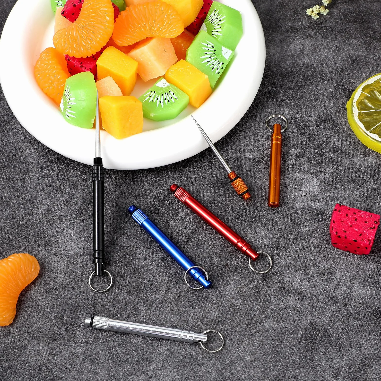 Cure Dent Metal 5 Piques à Fruits En Métal Acier Inoxydable Titane Support Protection Pique-Nique Camping Voyage