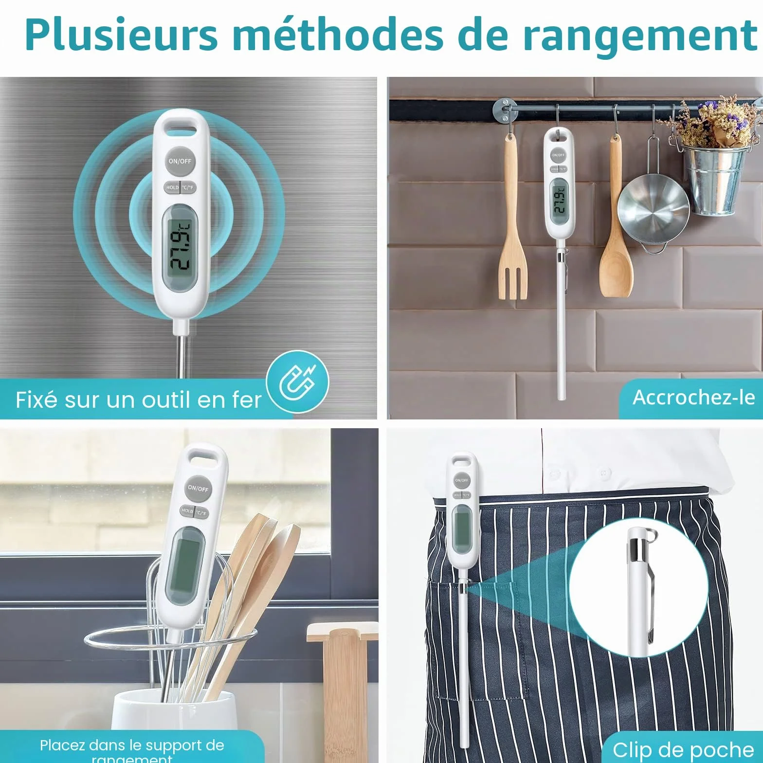 HORJOR Thermomètre de Cuisson Digital 141mm Sonde pour Barbecue Viande Patisserie