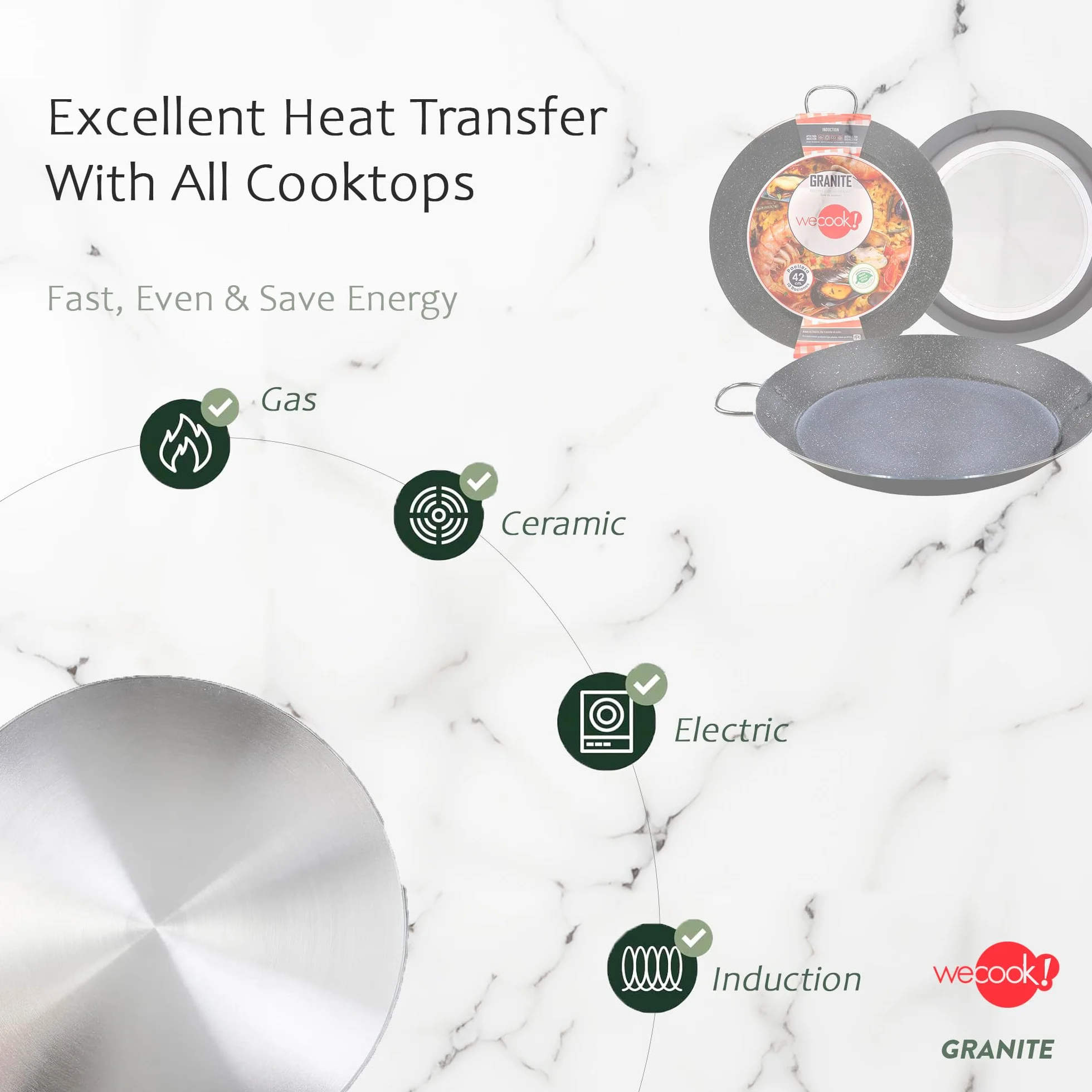 WECOOK! Poêle à paella induction 46 cm 12 portions Aluminium pressé Antiadhésif sans PFOA 3 mm