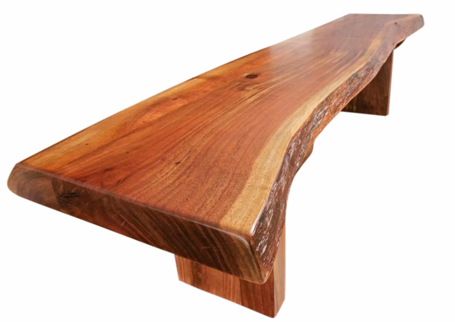 Banc 235x38cm Bois Massif d'Acacia Laqué Noisette Design Naturel Freeform