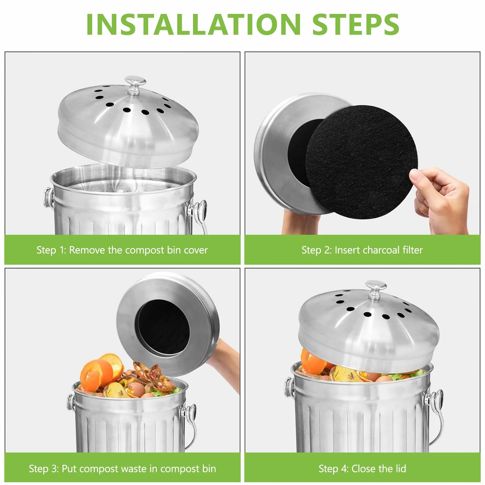 Filtres Compost Ronds à Charbon Actif Anti-Odeur 17 cm Lot de 4 Pièces