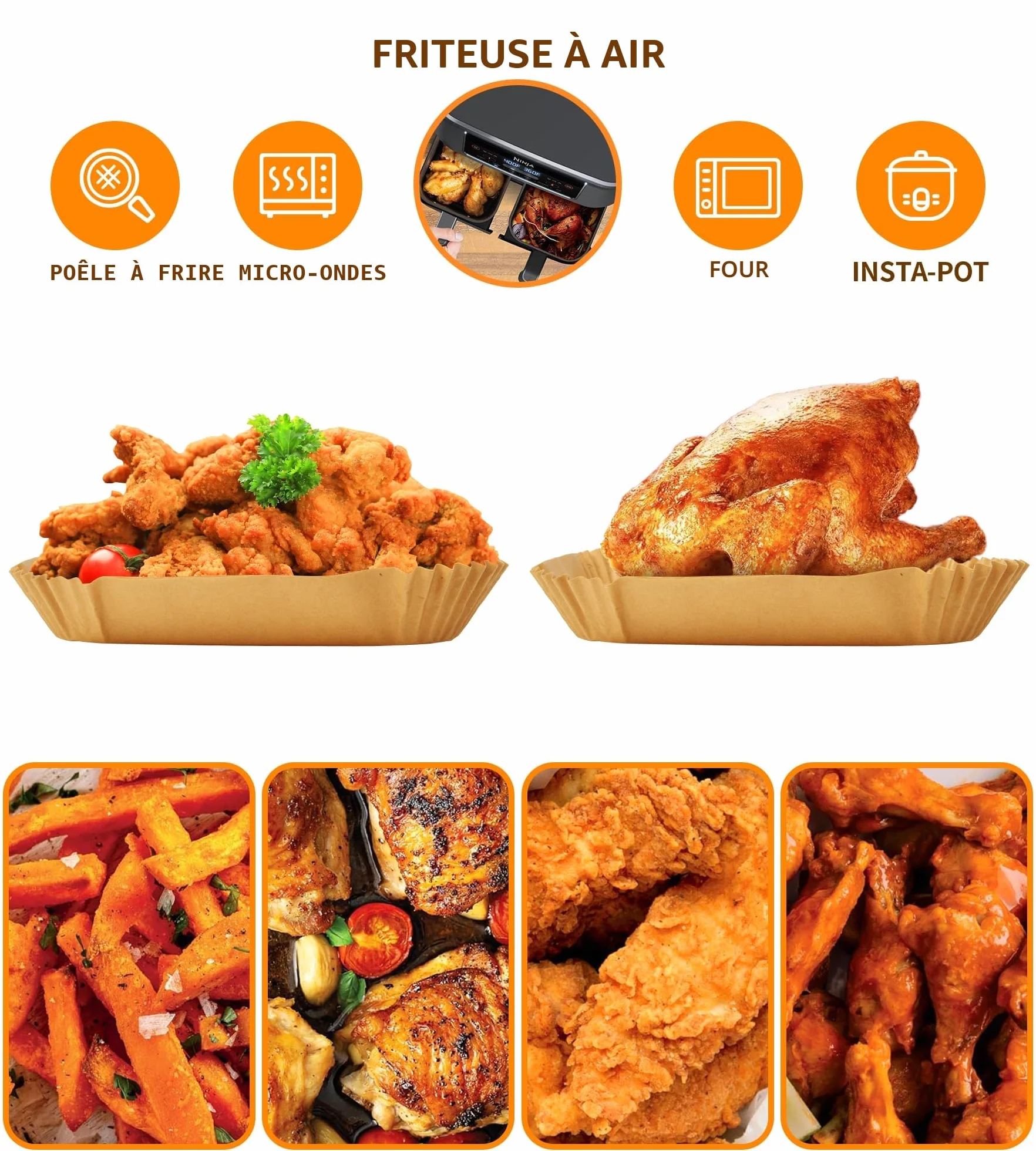 Papier Cuisson Air Fryer 100 szt, Papier Sulfurisé Air Fryer Accessoires Double Stack XL SL400EU, AF400EU, AF300EU, 22x14cm Rectangulair Paper Liners Friteuse Sans Huile