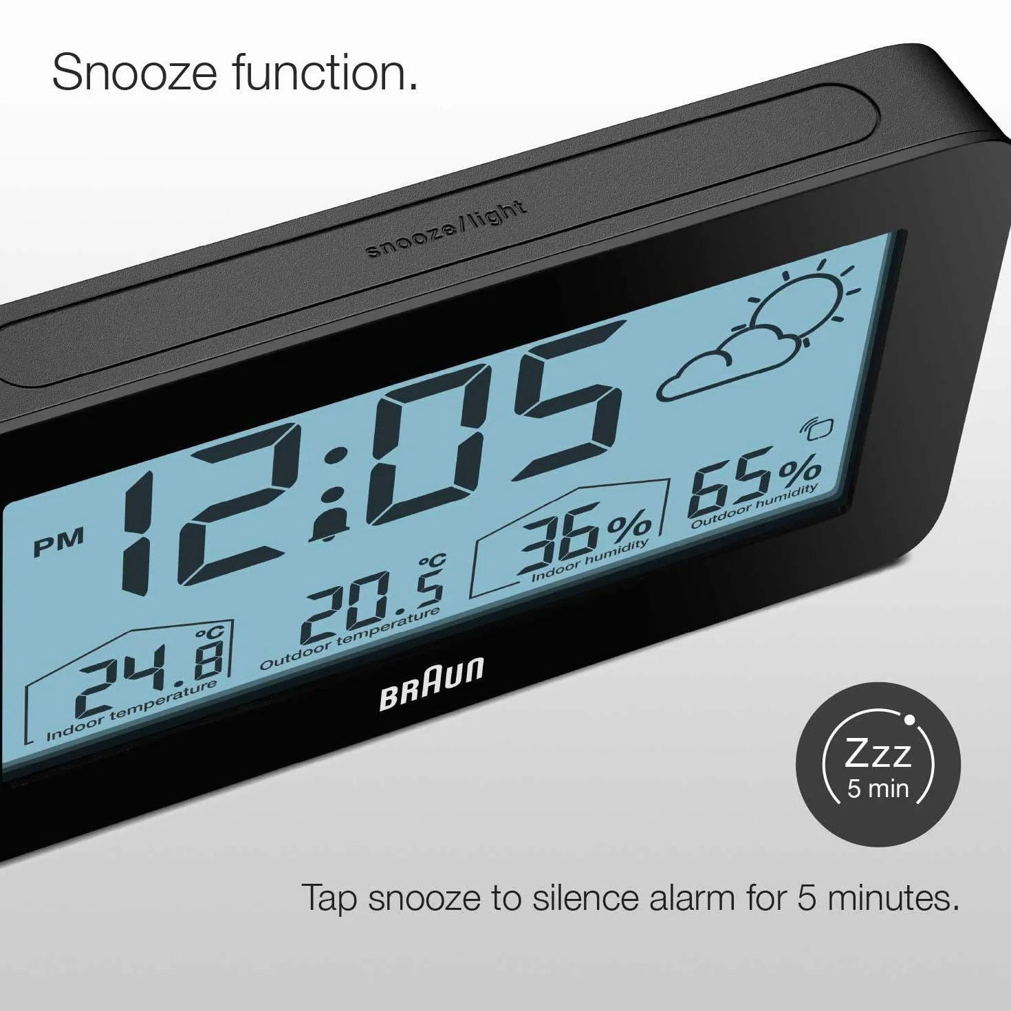 Braun BC13BP-DCF Station météo numérique radio-pilotée avec réveil, température, humidité, prévisions et alarme
