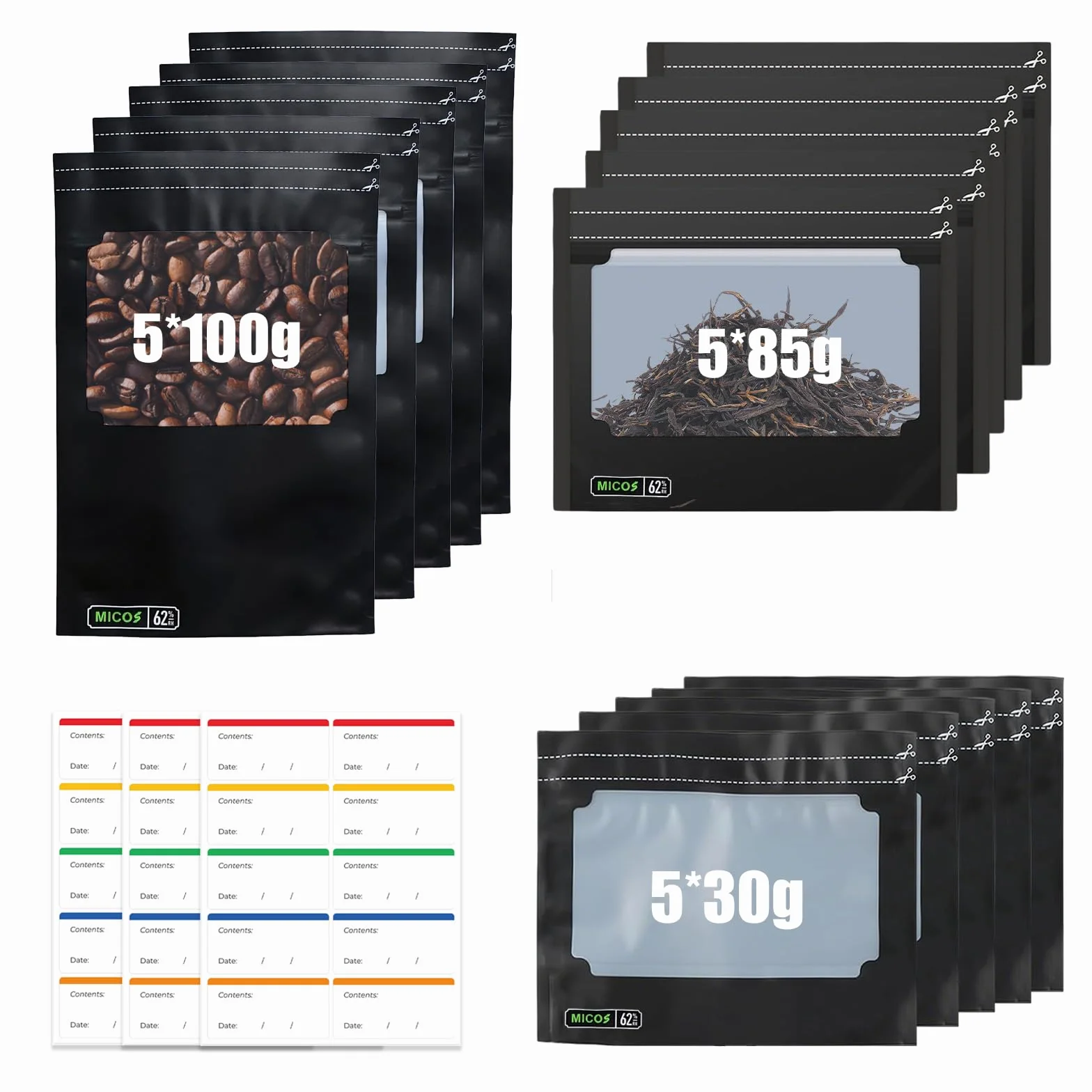 Terploc Sacs de Rangement Hermétiques Réutilisables Lot de 15 30g/85g/100g Anti-Odeur Protection UV