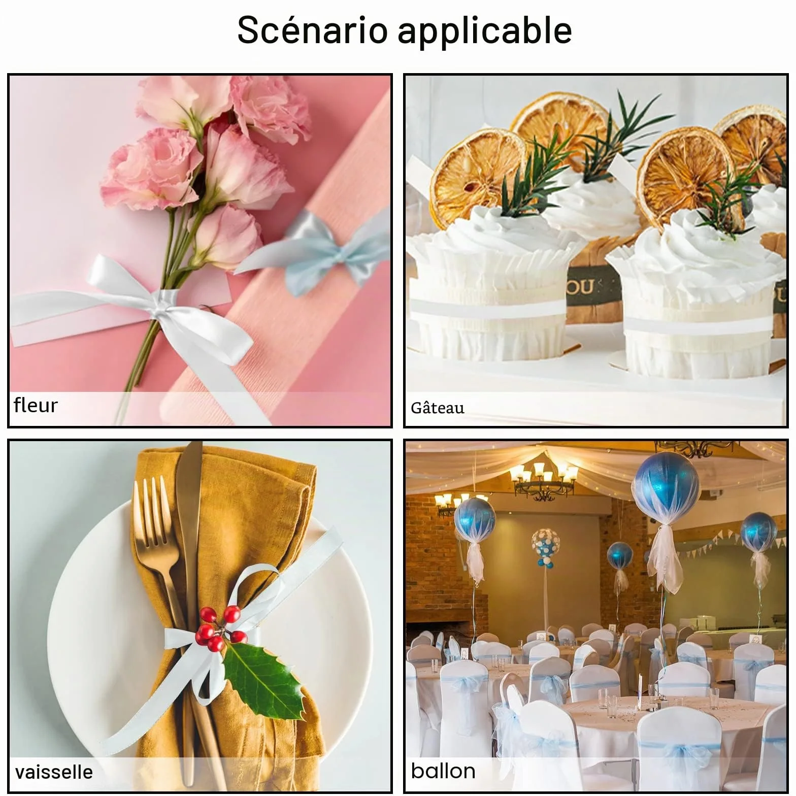 Ruban de satin 6 mm x 91 m - Ruban cadeau en tissu - Ruban décoratif blanc pour Noël et mariage