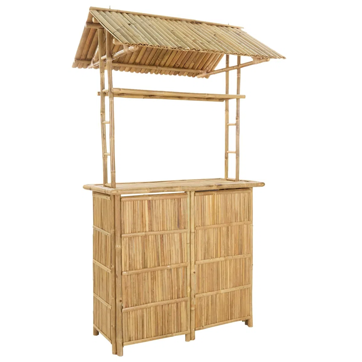 vidaXL Table de bar extérieure Naturel 115 x 95 x 214 cm Bambou, Table de bar tendance, résistante, pour l'extérieur, parfaite pour soirées d’été, jardin, déco écolo et minimaliste