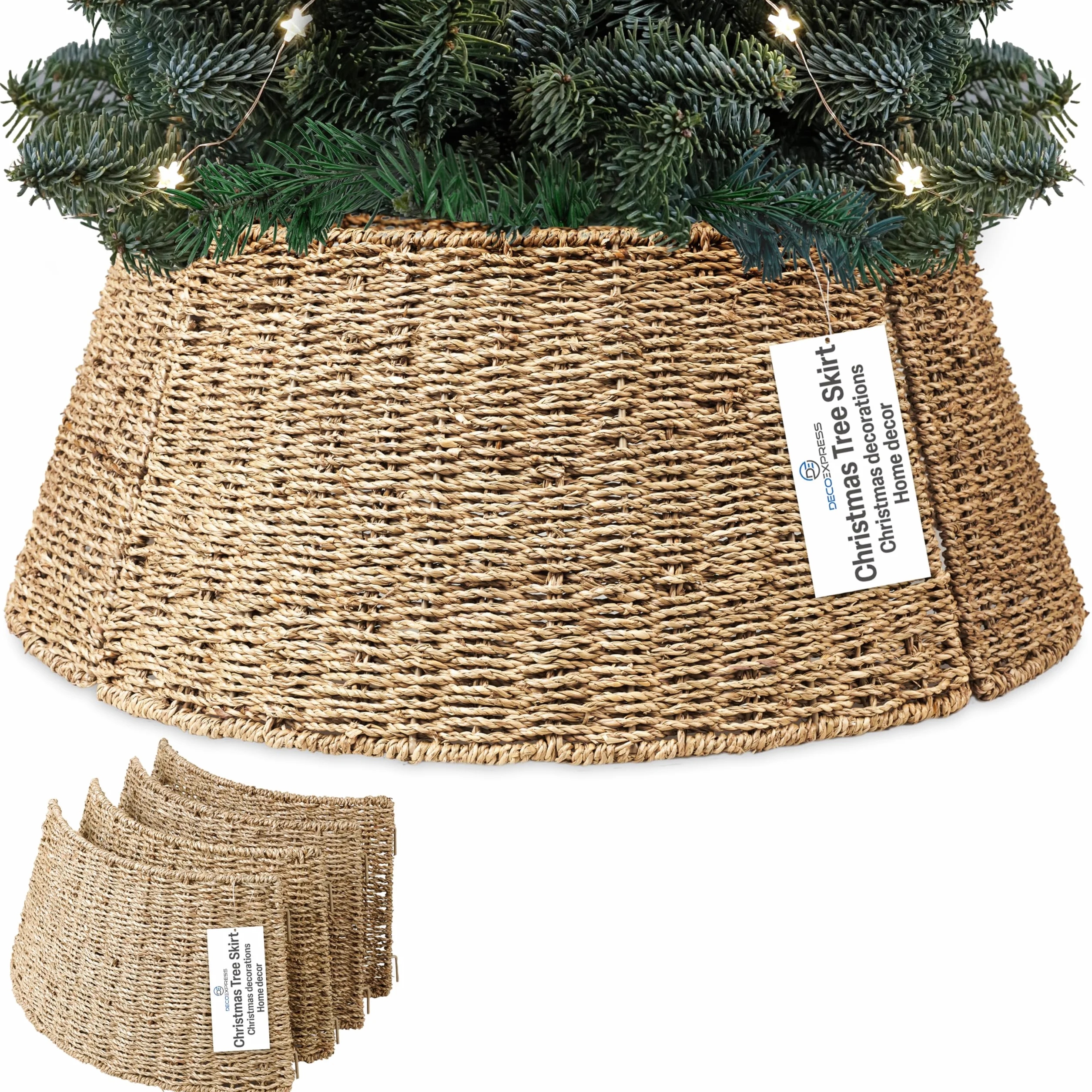 Jupe de Sapin de Noël Tressé DECO EXPRESS, Cache-Pied Sapin Noël 51x25 cm Beige