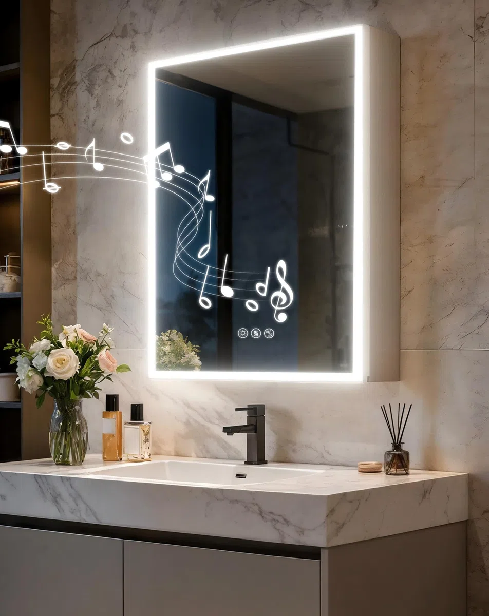LUVODI Armoire à pharmacie avec miroir LED : cadre en aluminium anti-buée Bluetooth éclairé à l'avant 50,8 x 71,1 cm