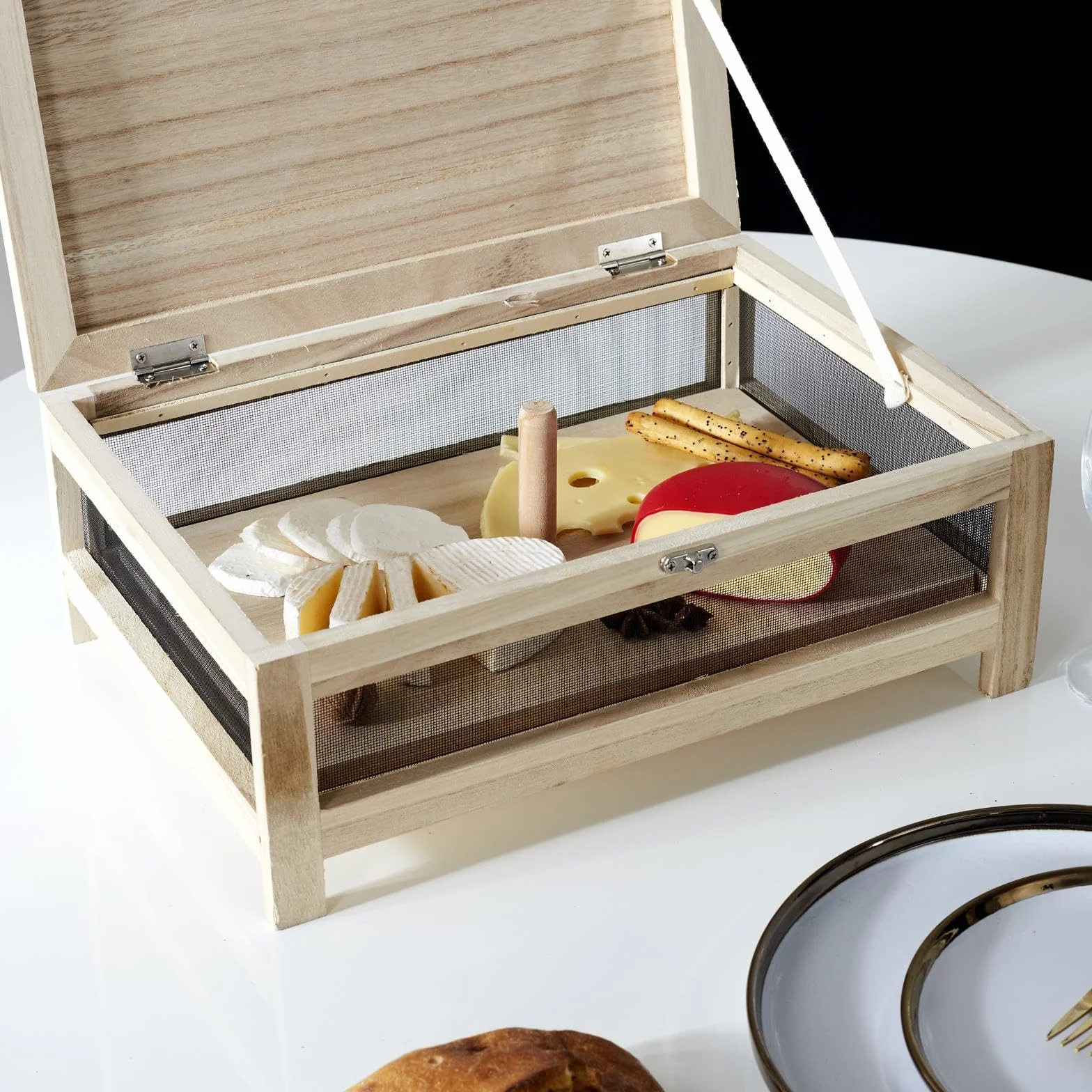 COOK CONCEPT Cave à Fromage KA2362 Plateau Service Bois Acier Inoxydable H15 x 27 x 39 cm Beige Noir