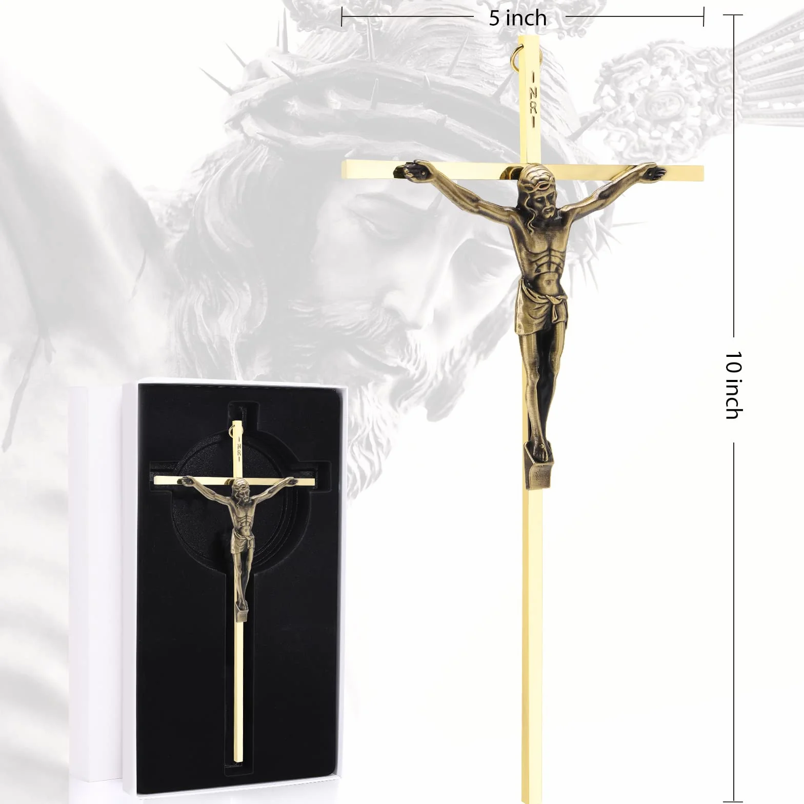 Crucifix mural en métal doré brillant 25,4 cm à suspendre