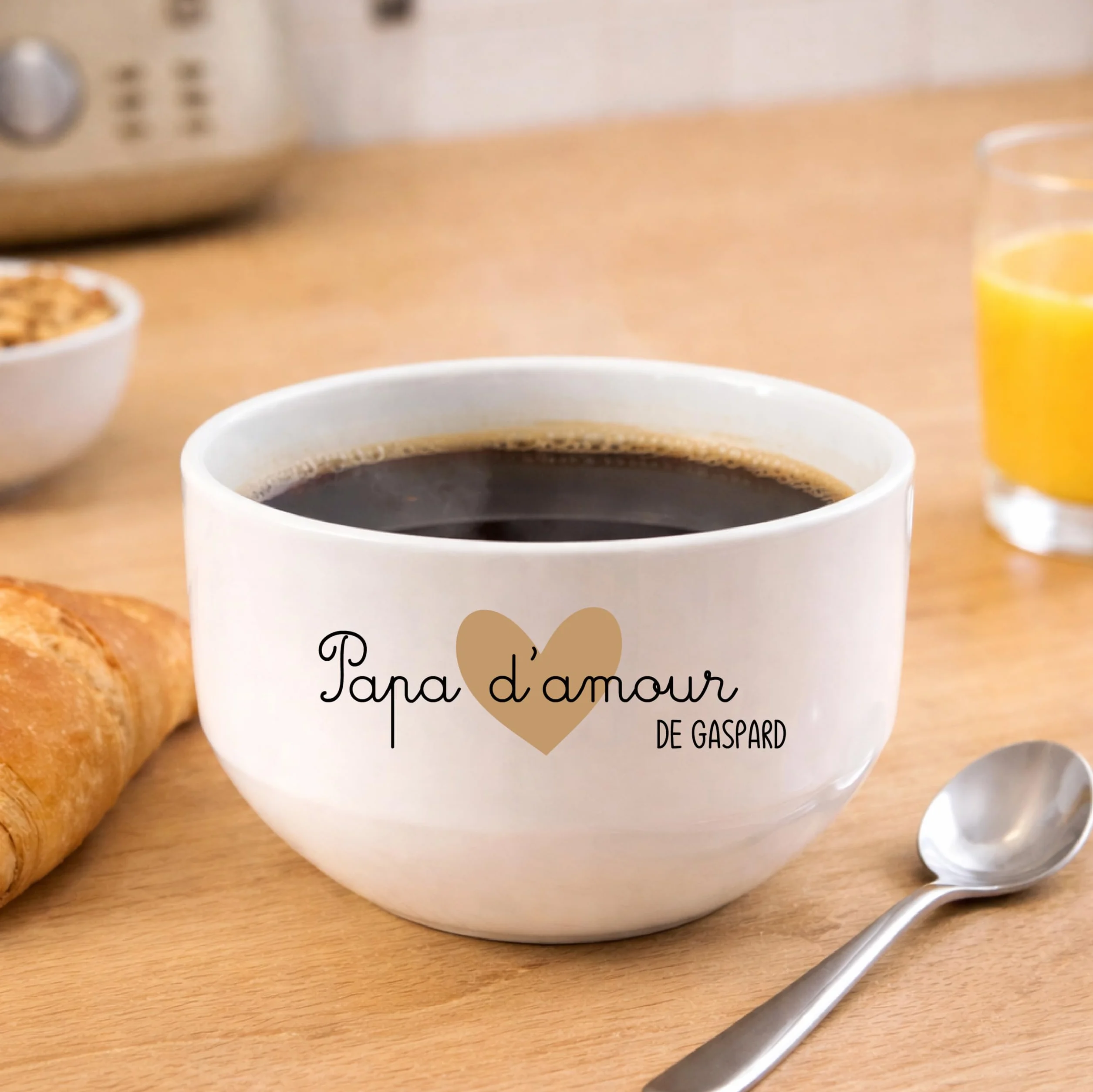 Bol Papa d'Amour Personnalisé 600 ml – Cadeau Fête des Pères Original – Bol Prénom Enfant Petit Déjeuner