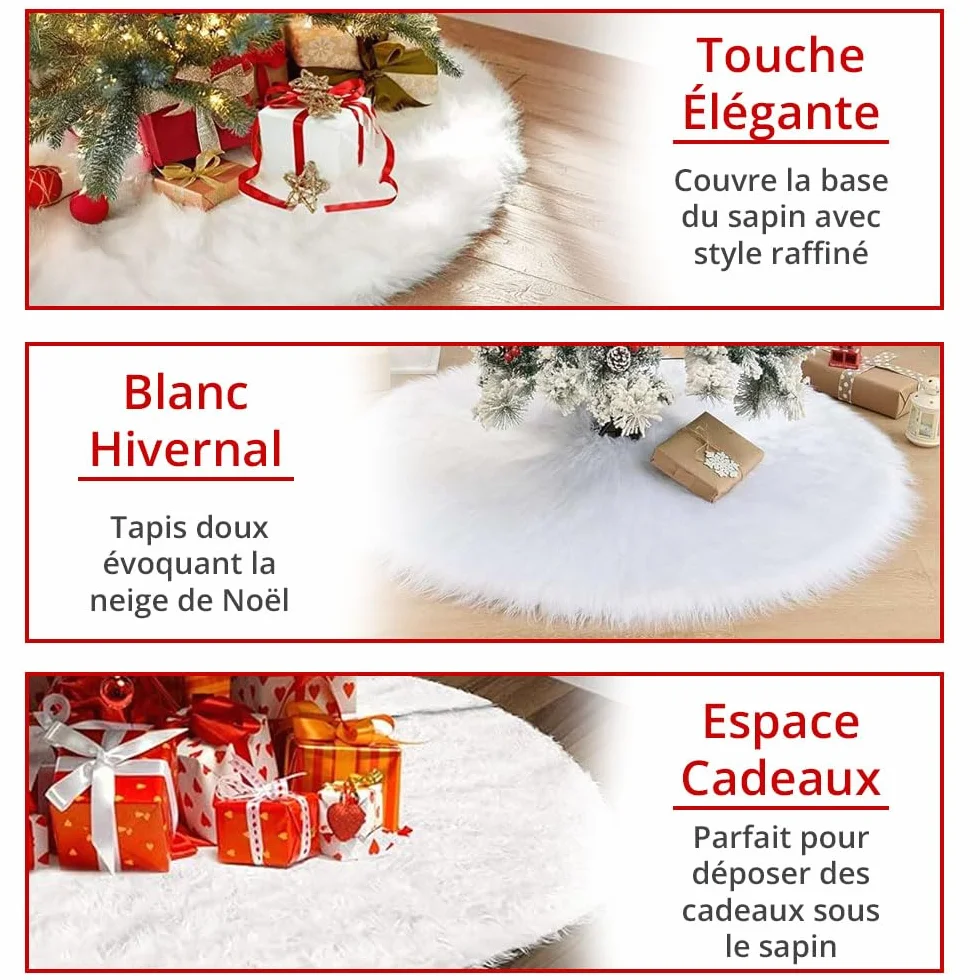 Jupe de Sapin Blanche Ø 60 cm, Couverture Décorative Arbre de Noël