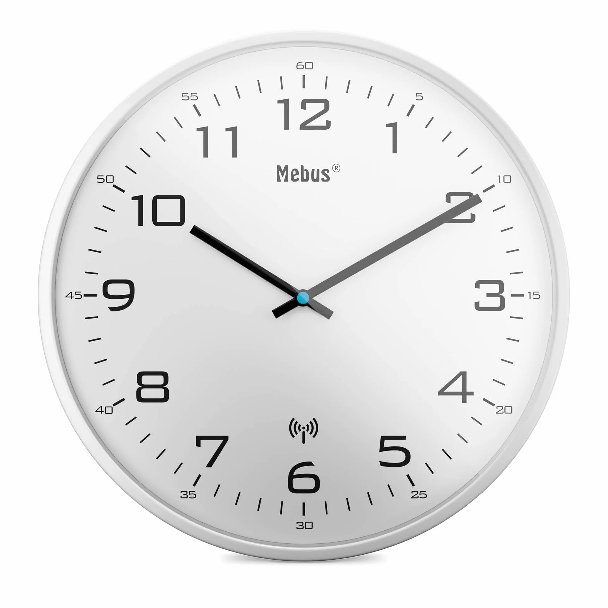 Mebus Horloge Murale Radio-pilotée Silencieuse 30 cm Cadre Blanc Cadran Blanc
