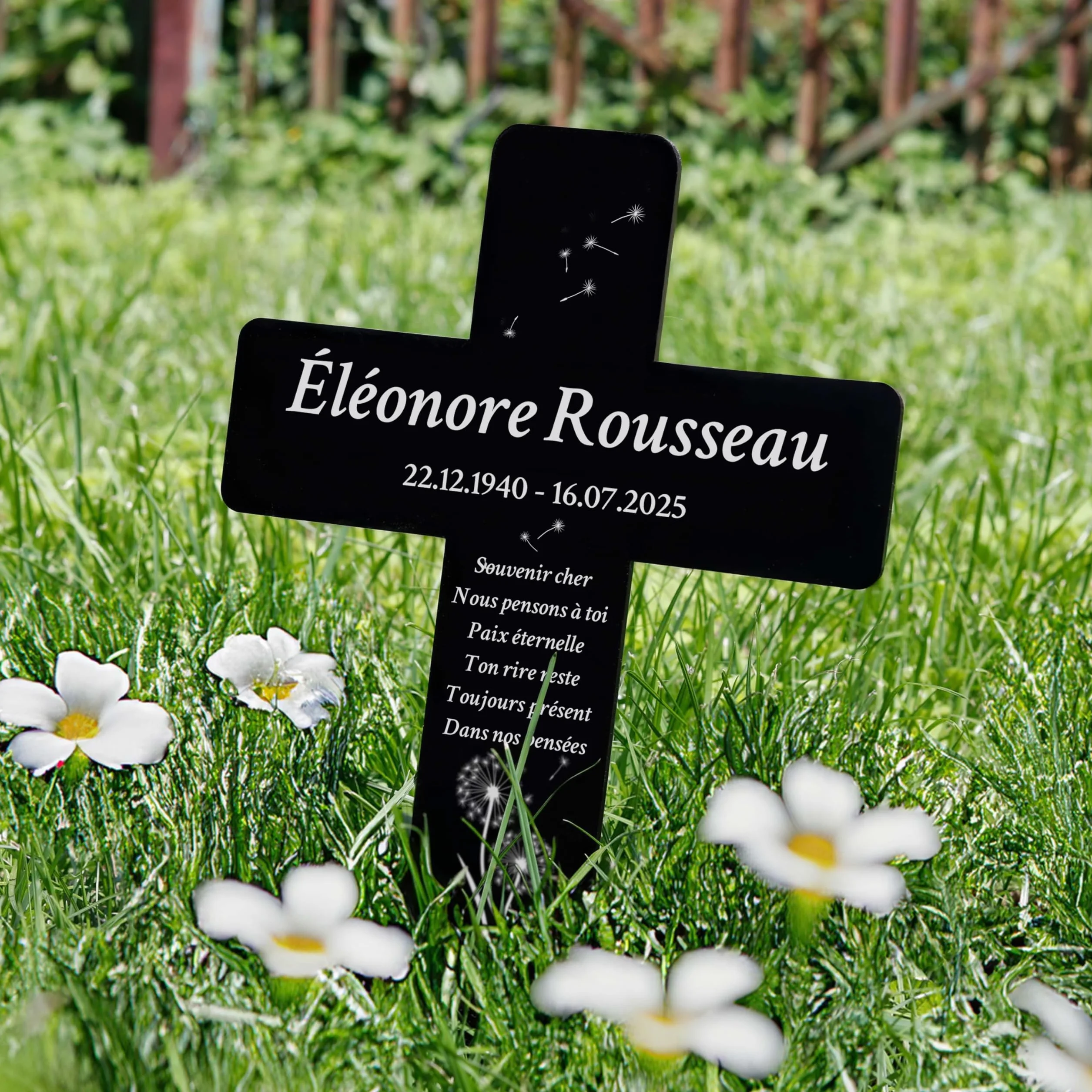LAUBLUST Croix funéraire personnalisée en acrylique avec texte gravé – Décoration de tombe 2 tailles