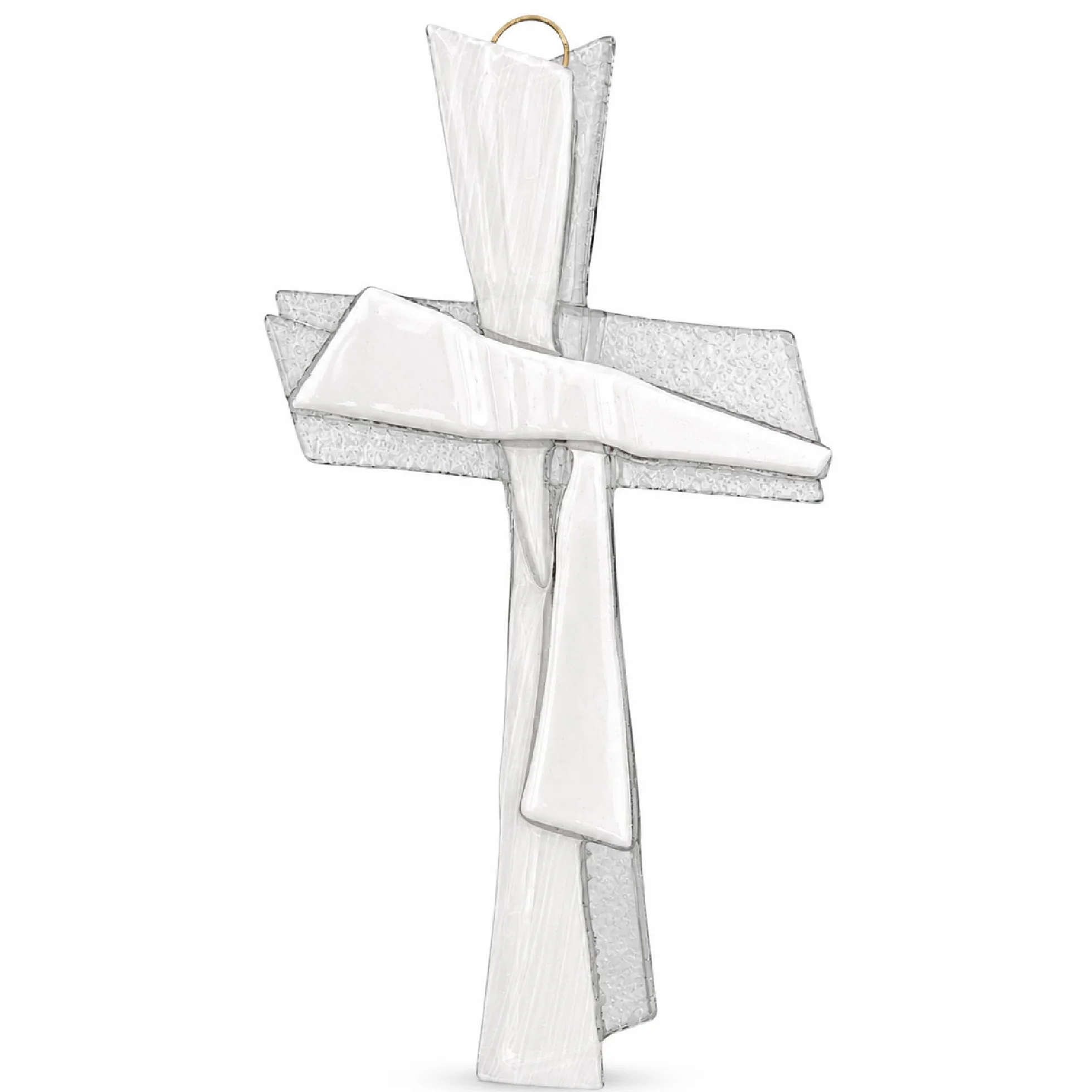 Lunexus Croix en verre blanc transparent 27 x 12 cm Cadeau de baptême communion confirmation Croix murale blanche faite à la main Allemagne certificat bénédiction