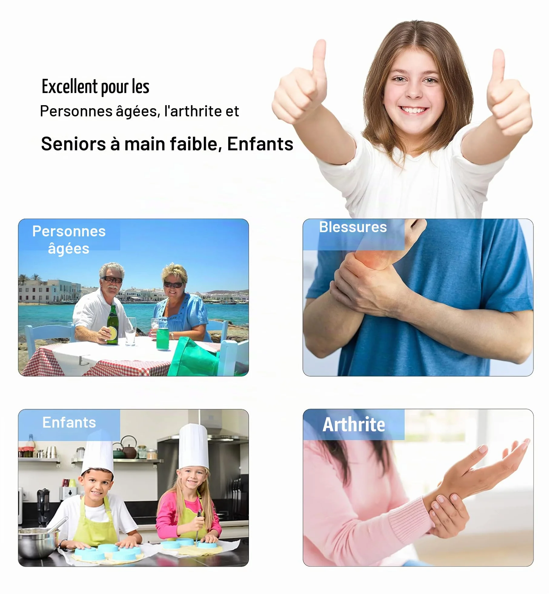 Ouvre-bocal multifonction 5 en 1 pour mains arthritiques avec tampon antidérapant