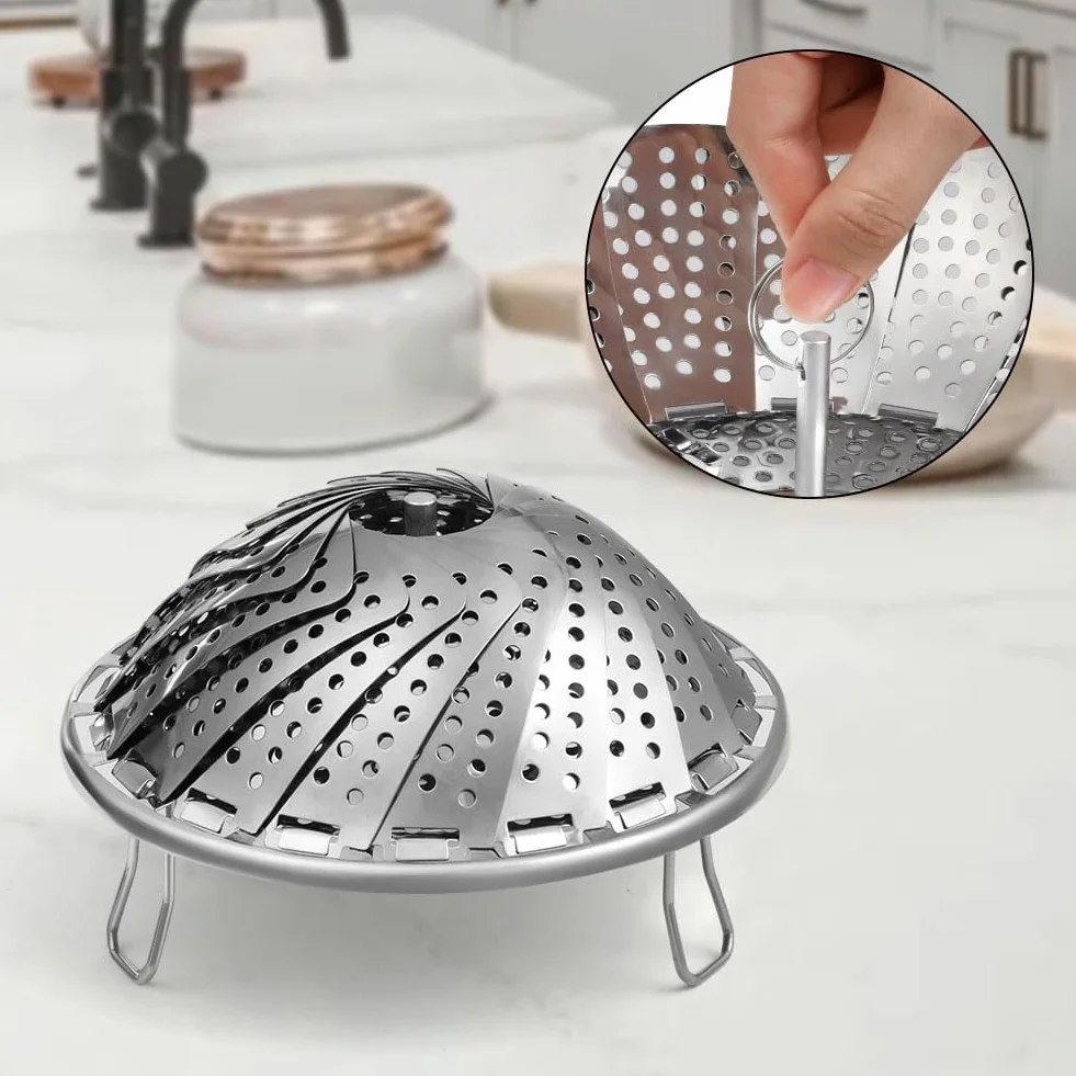 Vicloon Panier Vapeur INOX Pliable avec 3 Pieds Acier pour Légumes Fruits