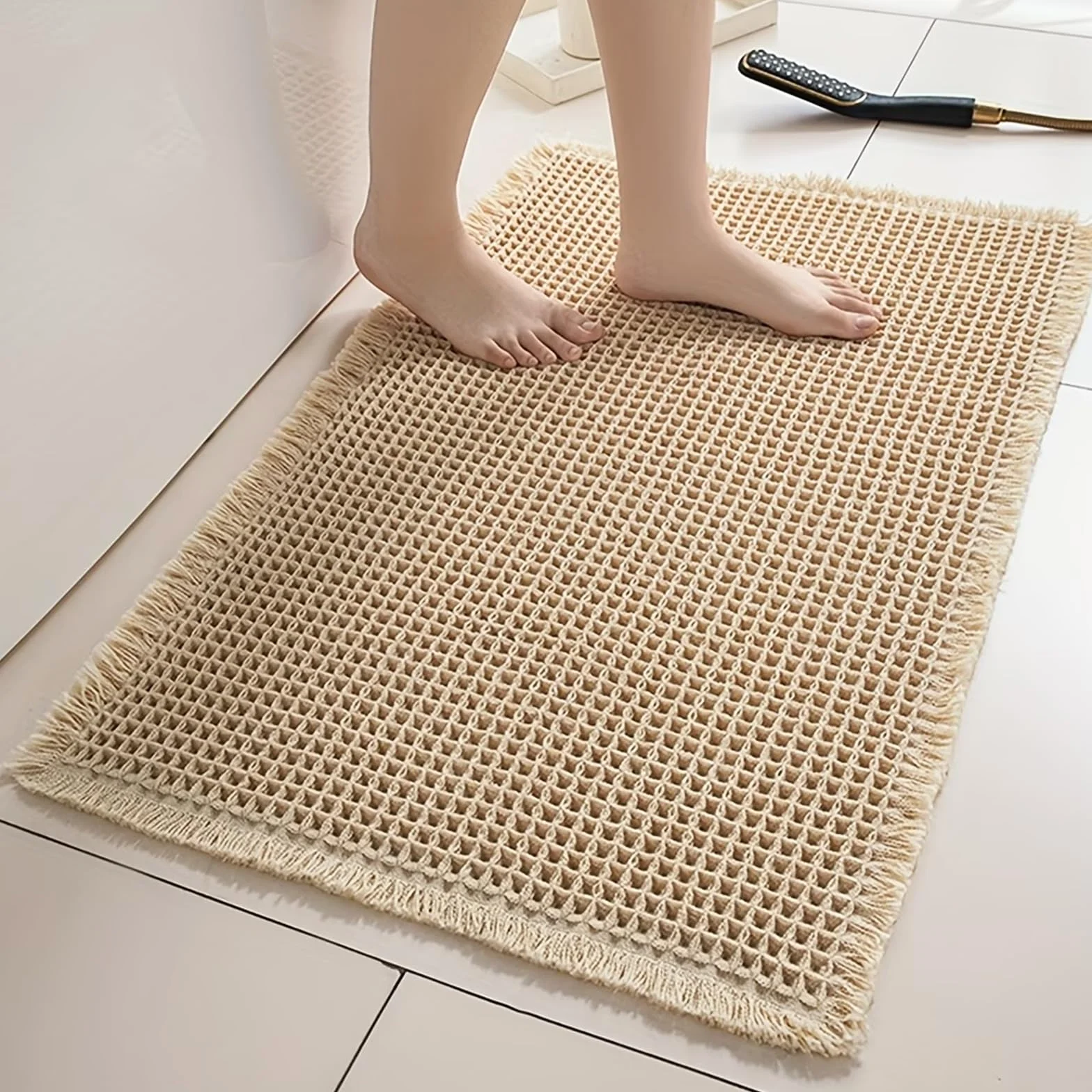 Tapis de Bain en Coton Gaufre Antidérapant 60 x 90 cm Blanc