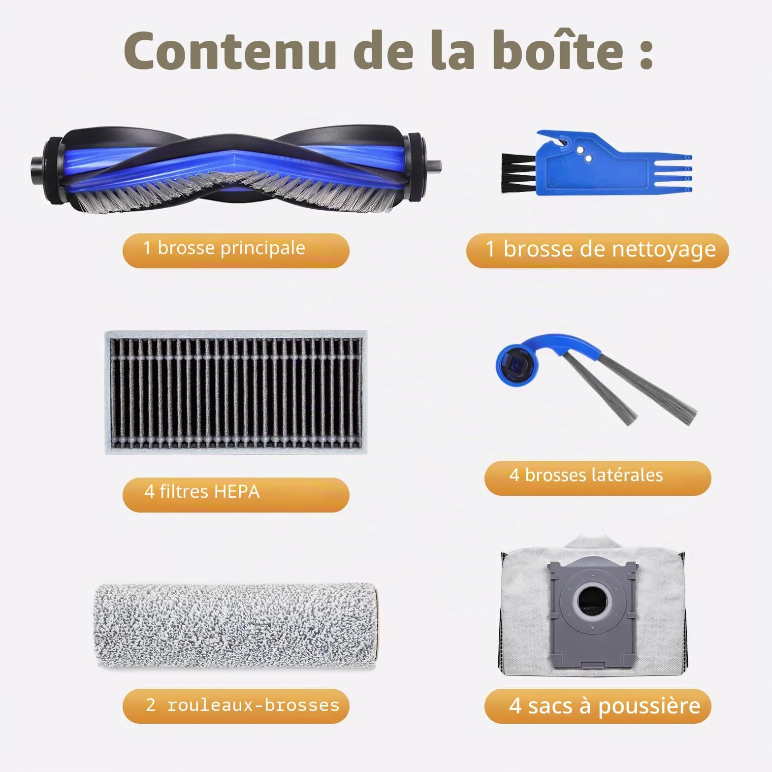 ECOVACS DEEBOT T80 OMNI Pièces de Rechange Robot Aspirateur, 1 Brosse Principale, 4 Filtres, 4 Brosses Latérales, 2 Rouleaux, 4 Sacs à Poussière
