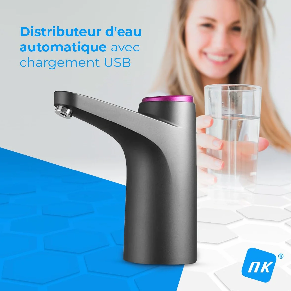 Distributeur d'eau en Bouteille Automatique USB sans BPA 1500mAh Silicone Noir 4,5-18,9L