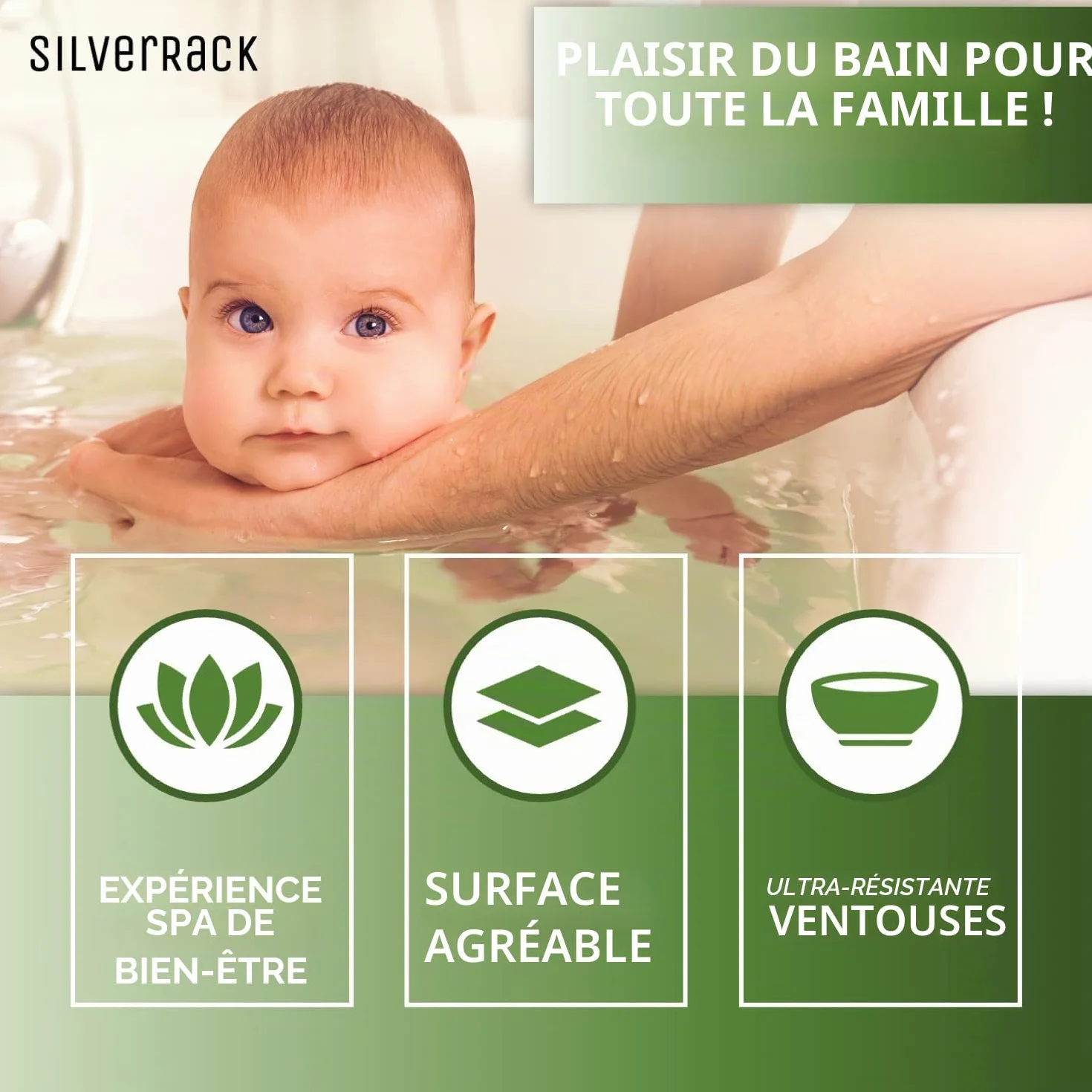 Tapis de Bain antidérapant 100 x 40 cm SilverRack DermaSensitivo sans BPA pour Bébés