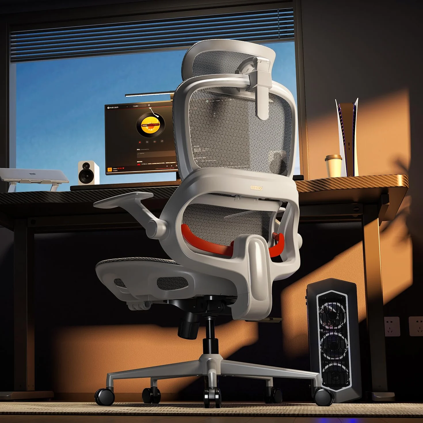SIHOO B100 Chaise de Bureau Ergonomique Maille Respirante Support Lombaire Inclinaison 90-135° Gris Blanc