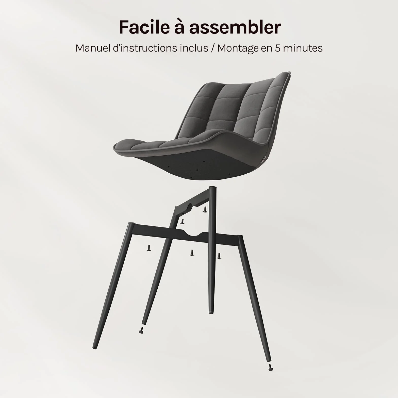 WOLTU Chaise de Salle à Manger Design Moderne Velours Gris Foncé