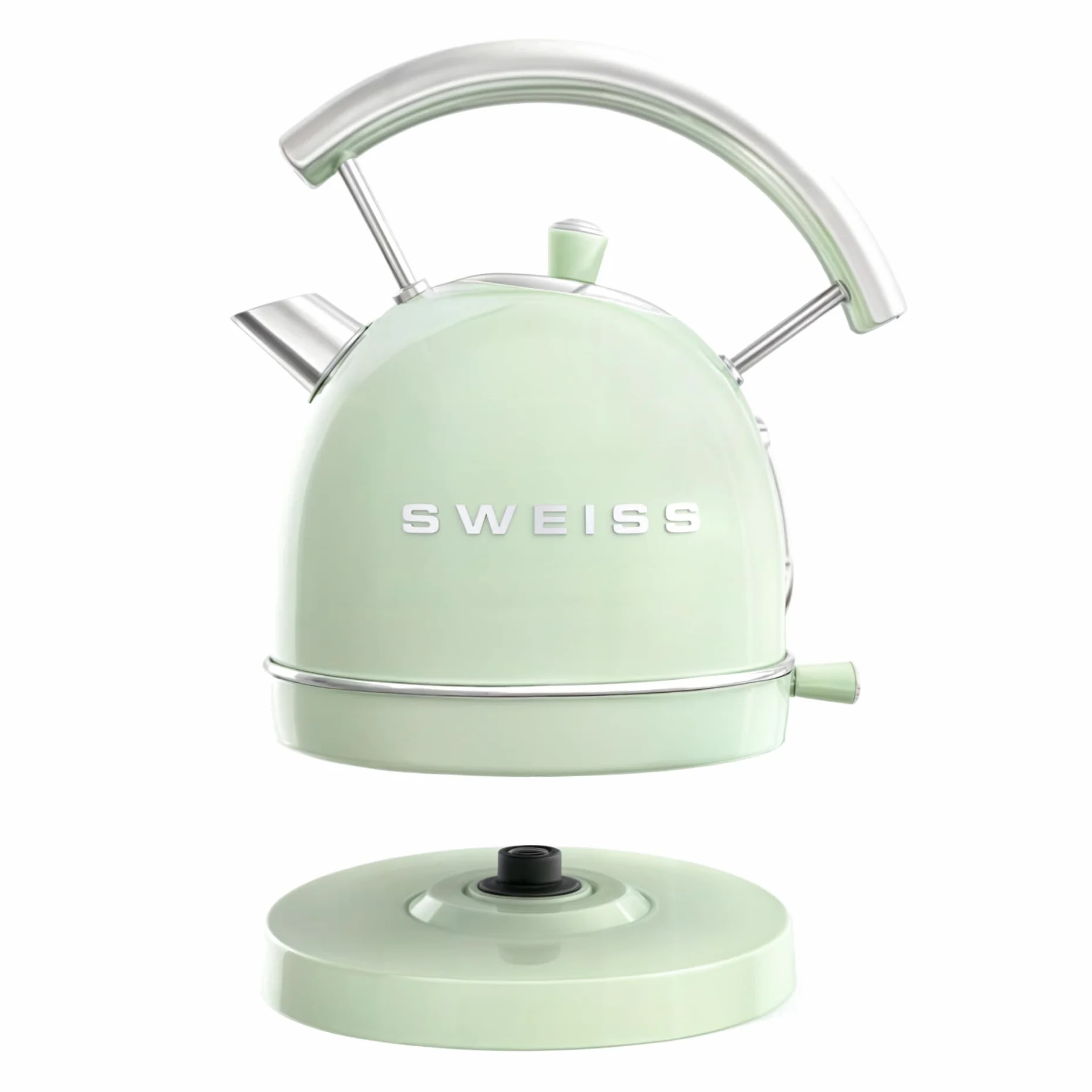 SWEISS Bouilloire électrique vintage KTL7 1,8L, Inox compacte pratique 2200W, Ébullition rapide, Niveau d'eau visible et gradué, Arrêt automatique, Socle 360°, Vert