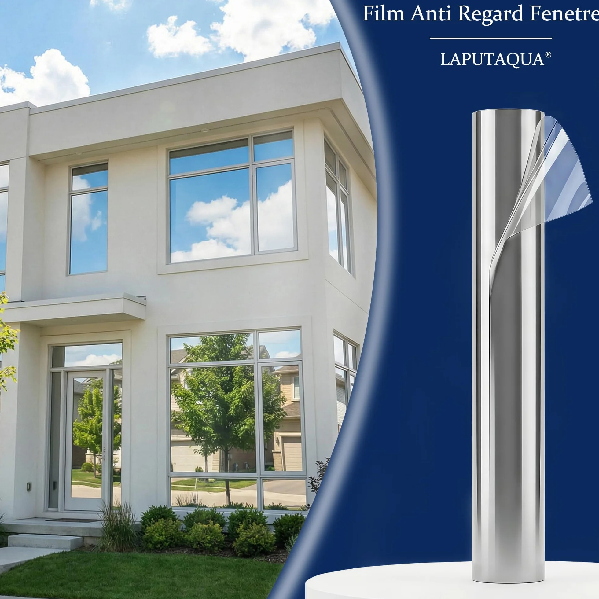 Film Fenetre Anti Regard Anti Chaleur Occultant sans Tain Anti UV Miroir 40x200cm Argent